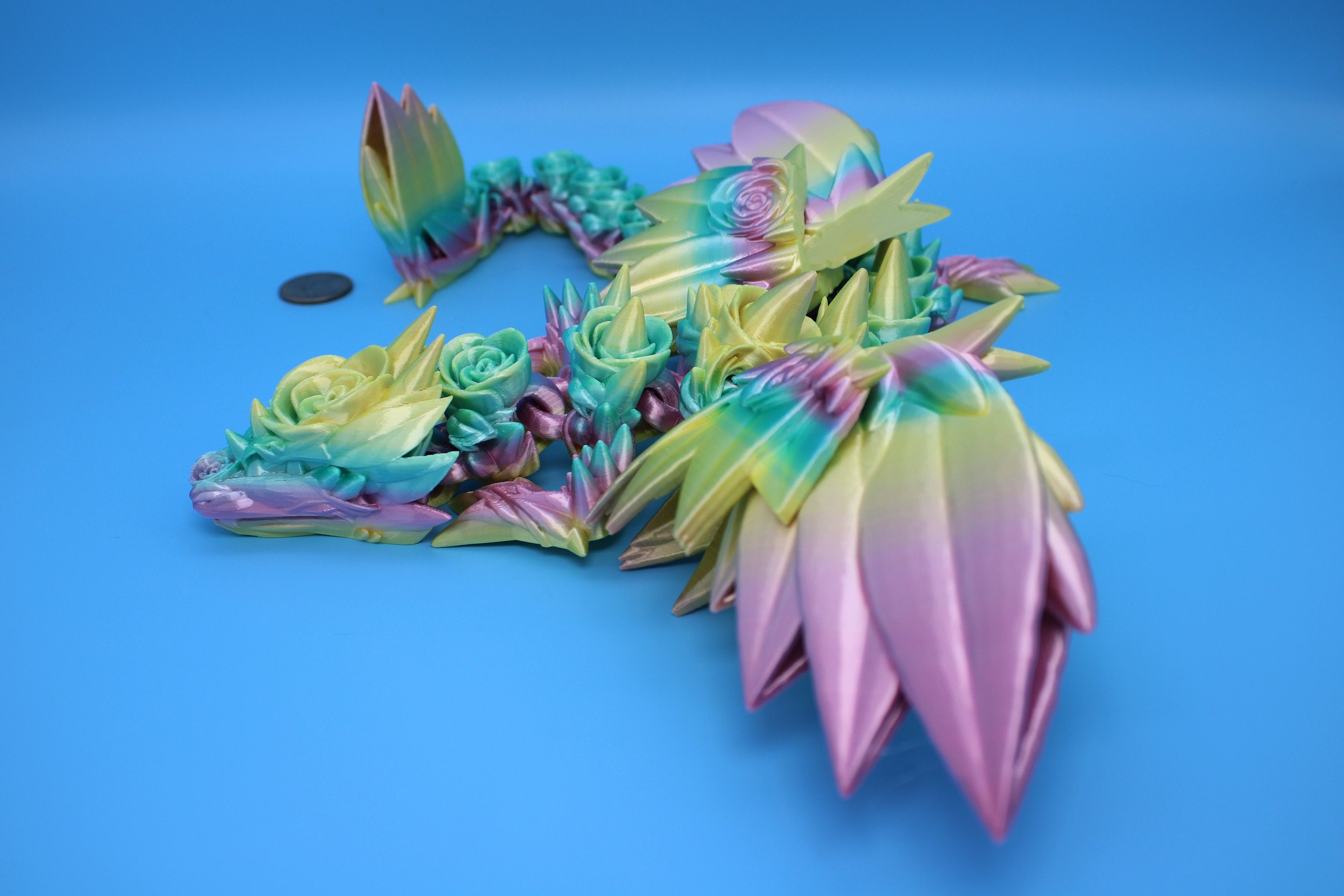 Rose Wing Dragon- Rainbow | Flawed | Articulating Dragon | 3D Printed Fidget | 19 in.