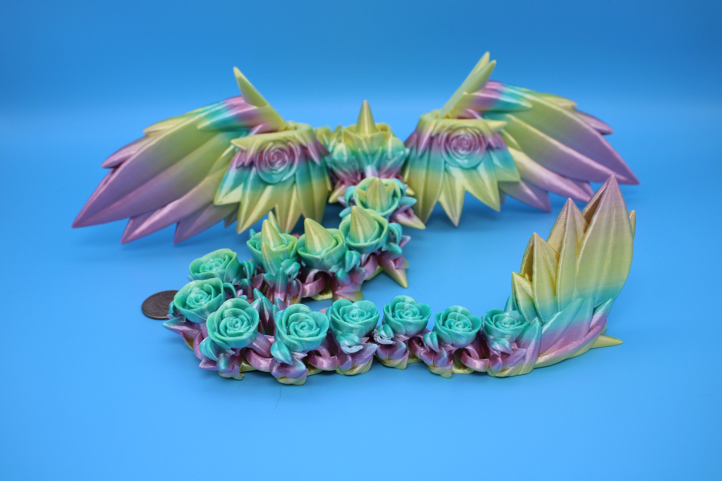 Rose Wing Dragon- Rainbow | Flawed | Articulating Dragon | 3D Printed Fidget | 19 in.