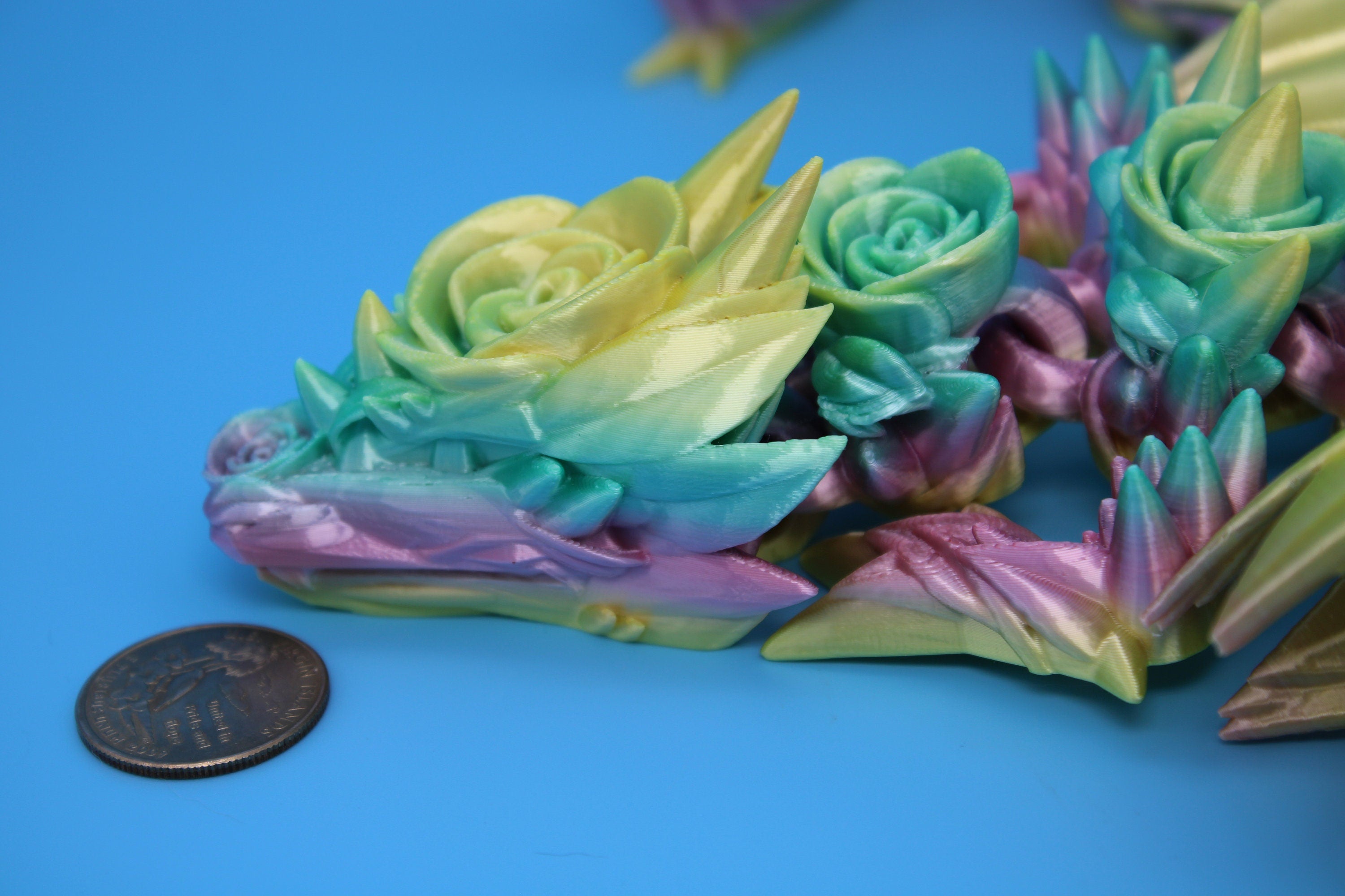 Rose Wing Dragon- Rainbow | Flawed | Articulating Dragon | 3D Printed Fidget | 19 in.