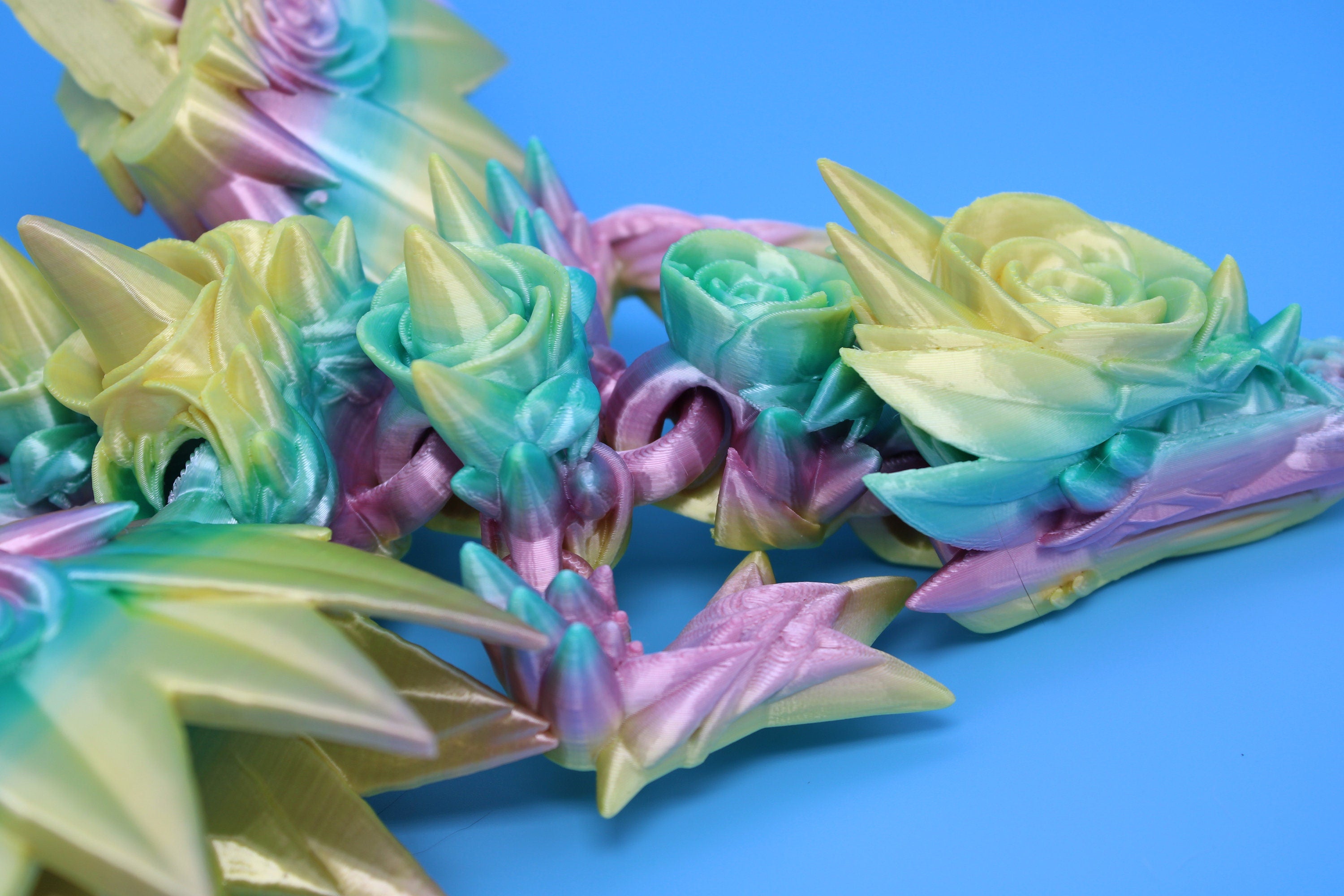 Rose Wing Dragon- Rainbow | Flawed | Articulating Dragon | 3D Printed Fidget | 19 in.