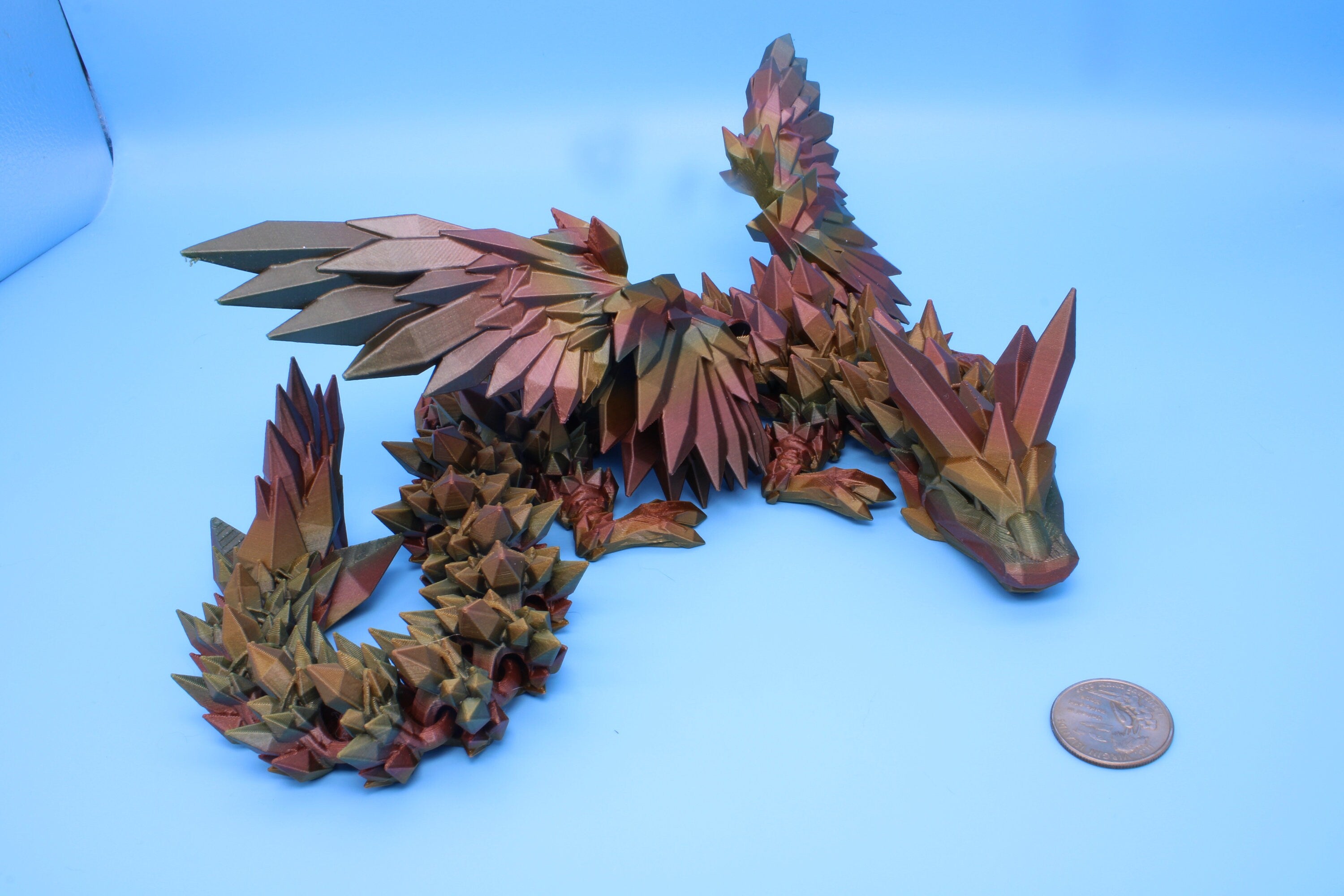 Crystal Wing Dragon | Rainbow | Crystal Wing Dragon | 3D printed | Articulating Dragon | Fidget Toy | Flexi Toy | 18 in