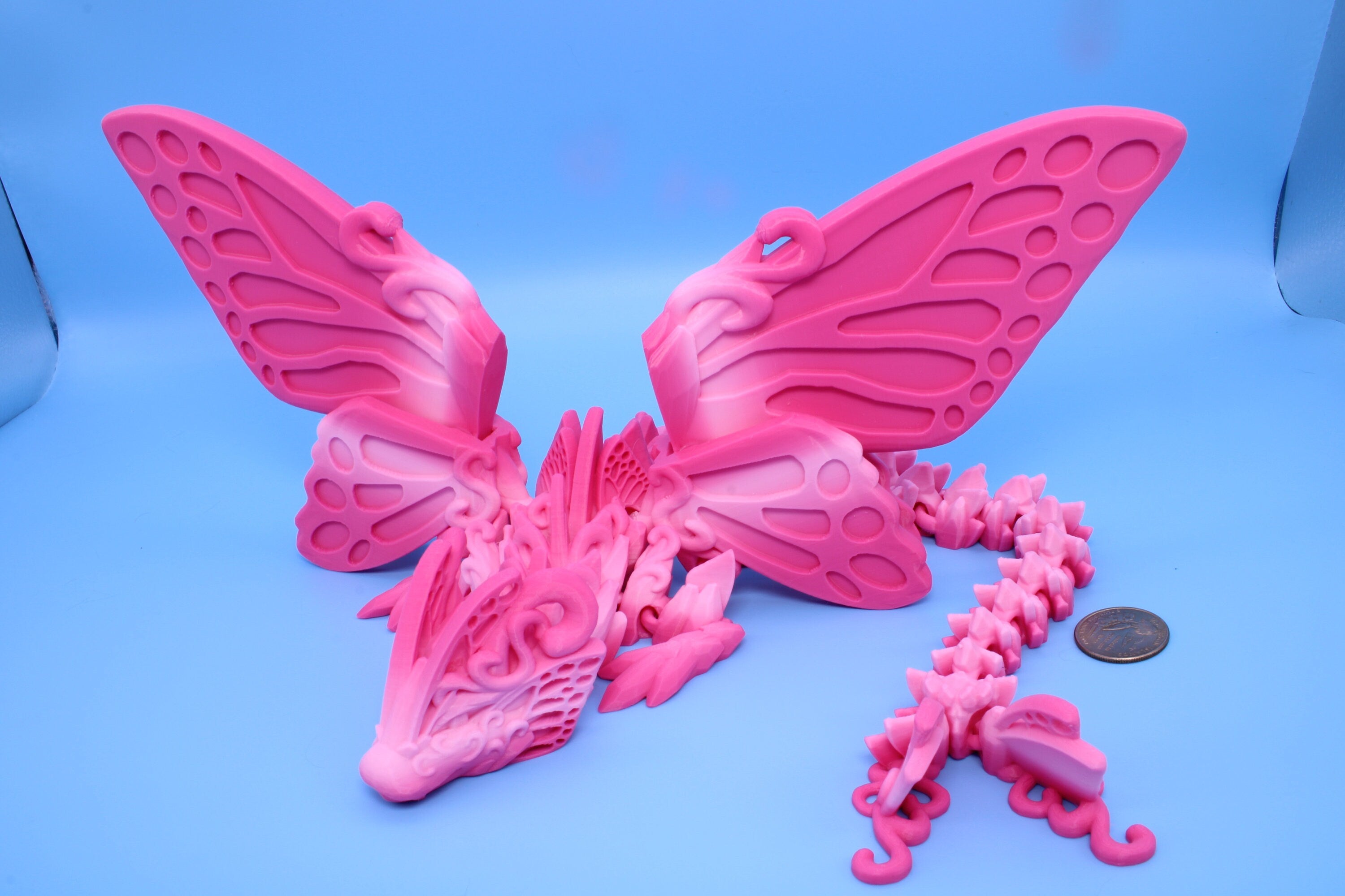 Butterfly Wing Dragon | Pink | Butterfly Wing Dragon | 3D printed | Articulating Dragon | Fidget Toy | Flexi Toy | 18 in