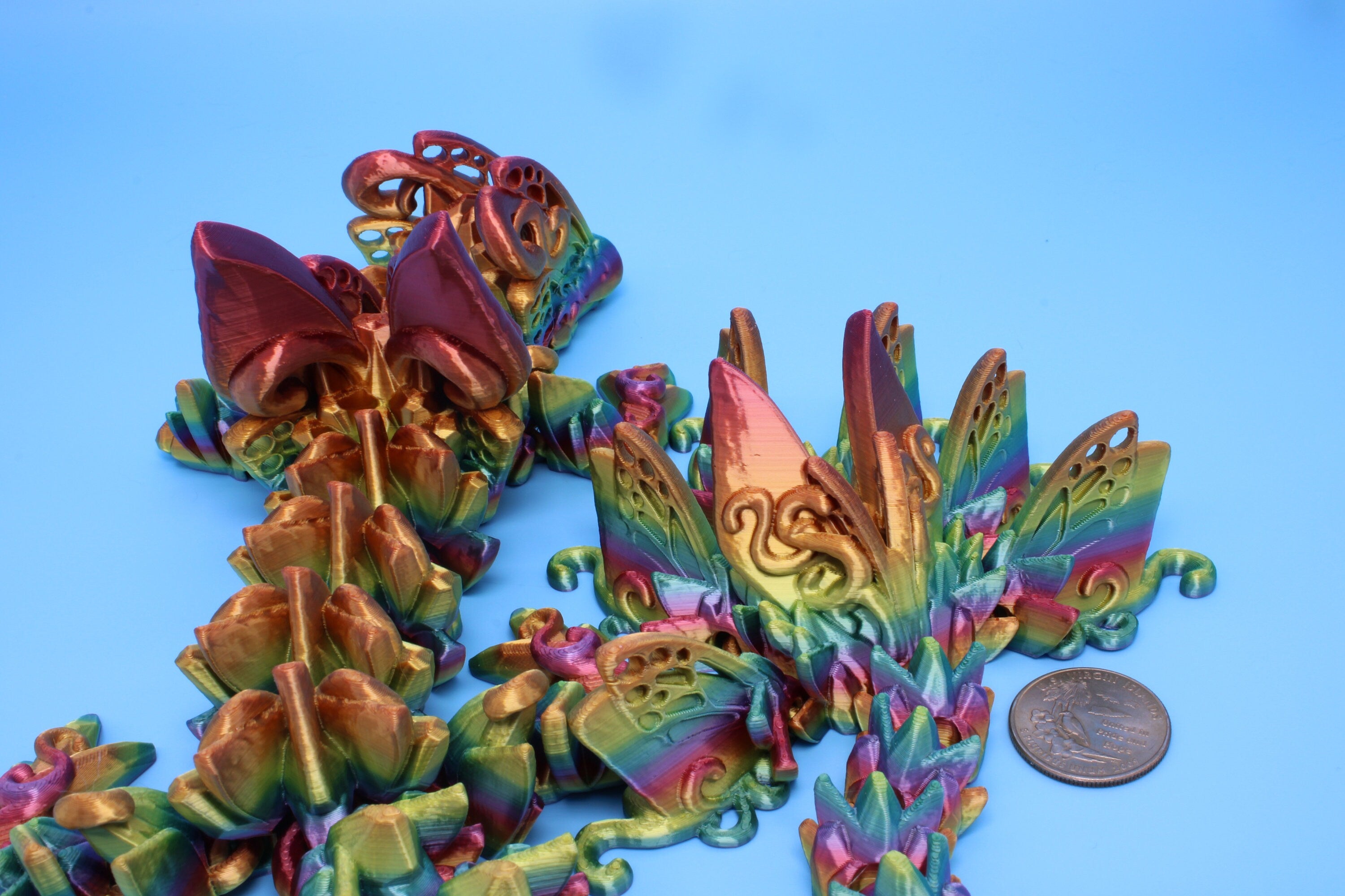 Butterfly Dragon - Rainbow | Butterfly Dragon | 3D printed | Articulating Dragon | Fidget Toy | Flexi Toy | 20 in