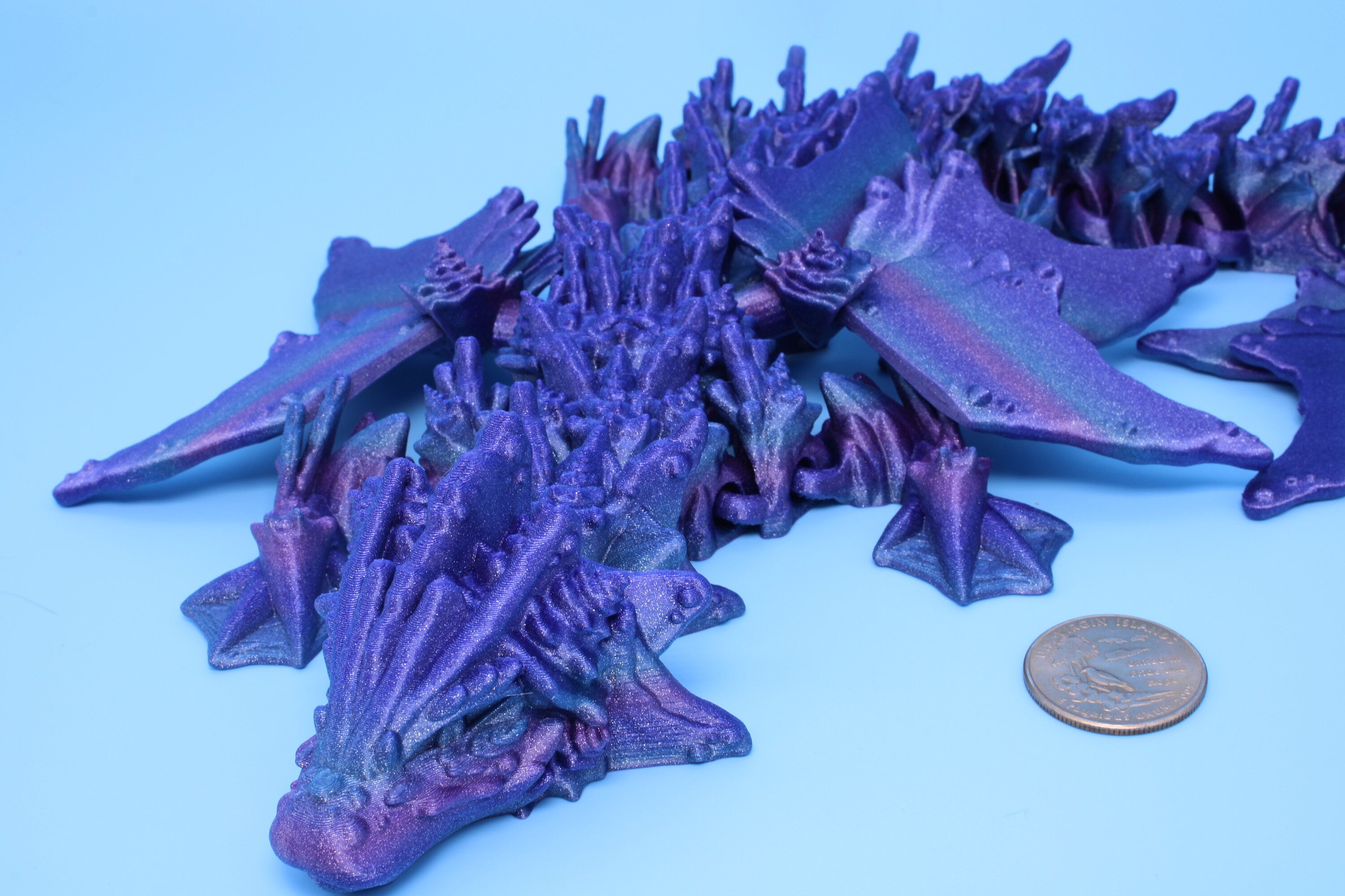 Blue / Purple Ocean Dragon | Articulating Dragon | 3D Printed Fidget | Flexi Toy | Adult Fidget Toy | 18 in. Serpent SHORT