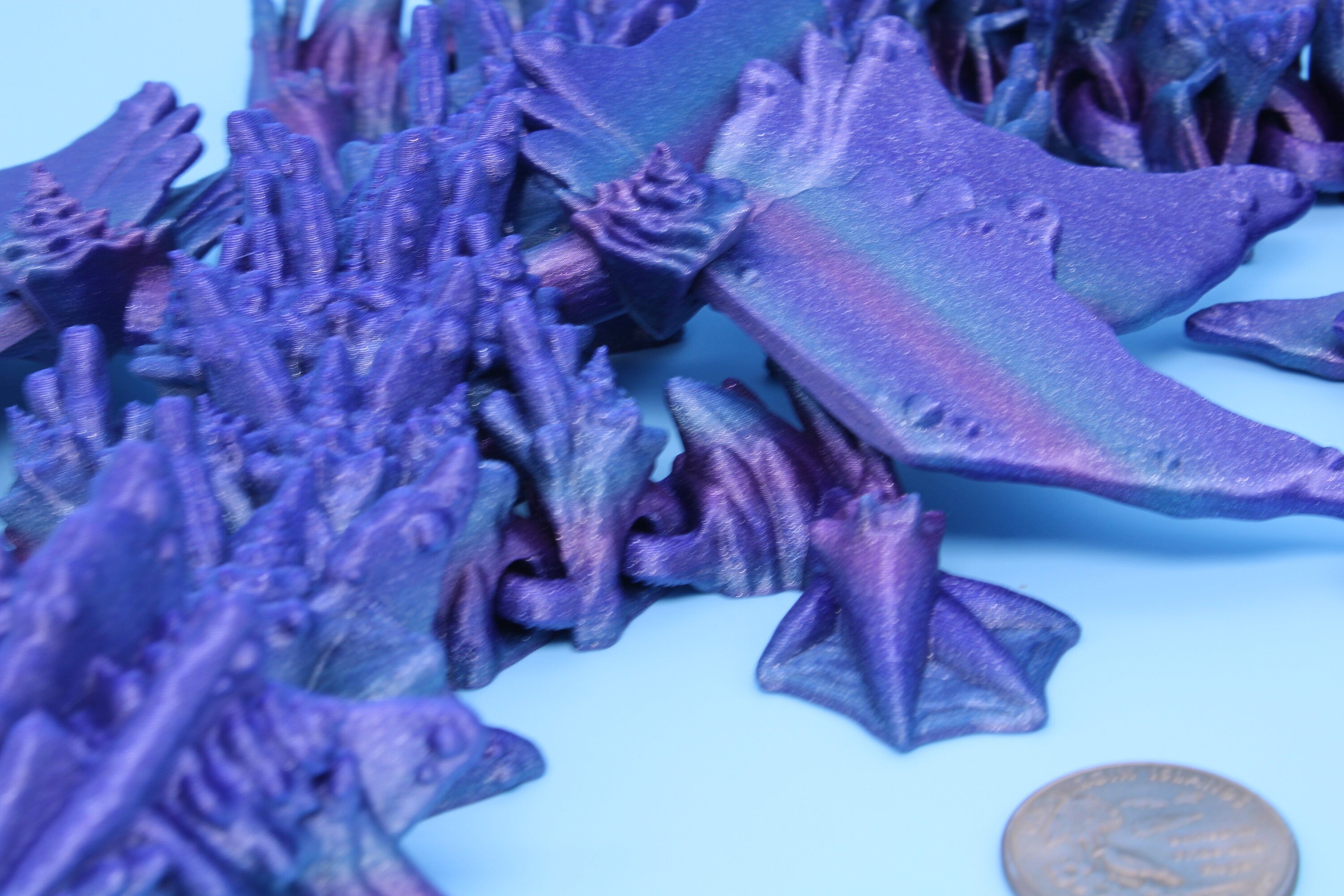 Blue / Purple Ocean Dragon | Articulating Dragon | 3D Printed Fidget | Flexi Toy | Adult Fidget Toy | 18 in. Serpent SHORT