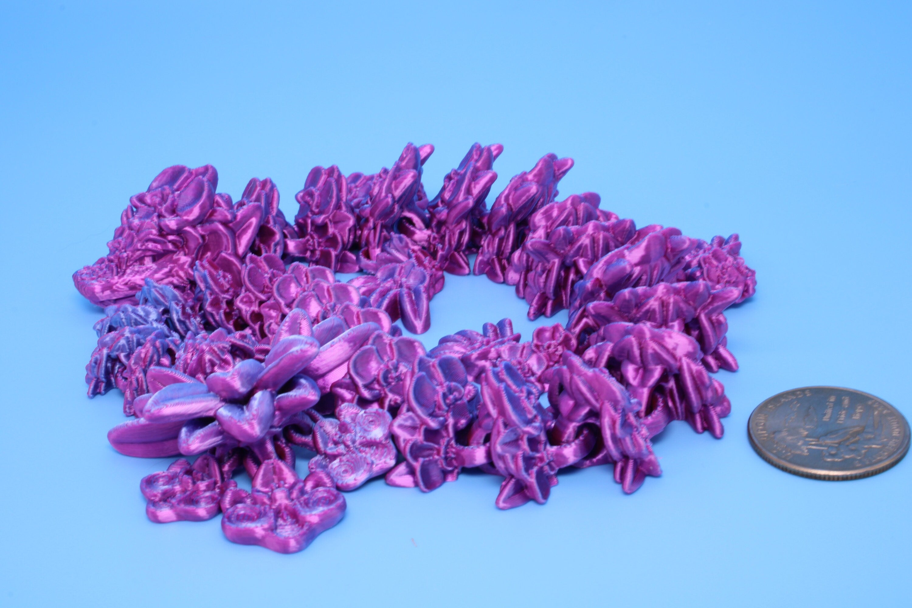 Orchid Dragon- Pink & Blue | 3D Printed | Flexi Toy | Adult Fidget Toy | 14.5 inch.