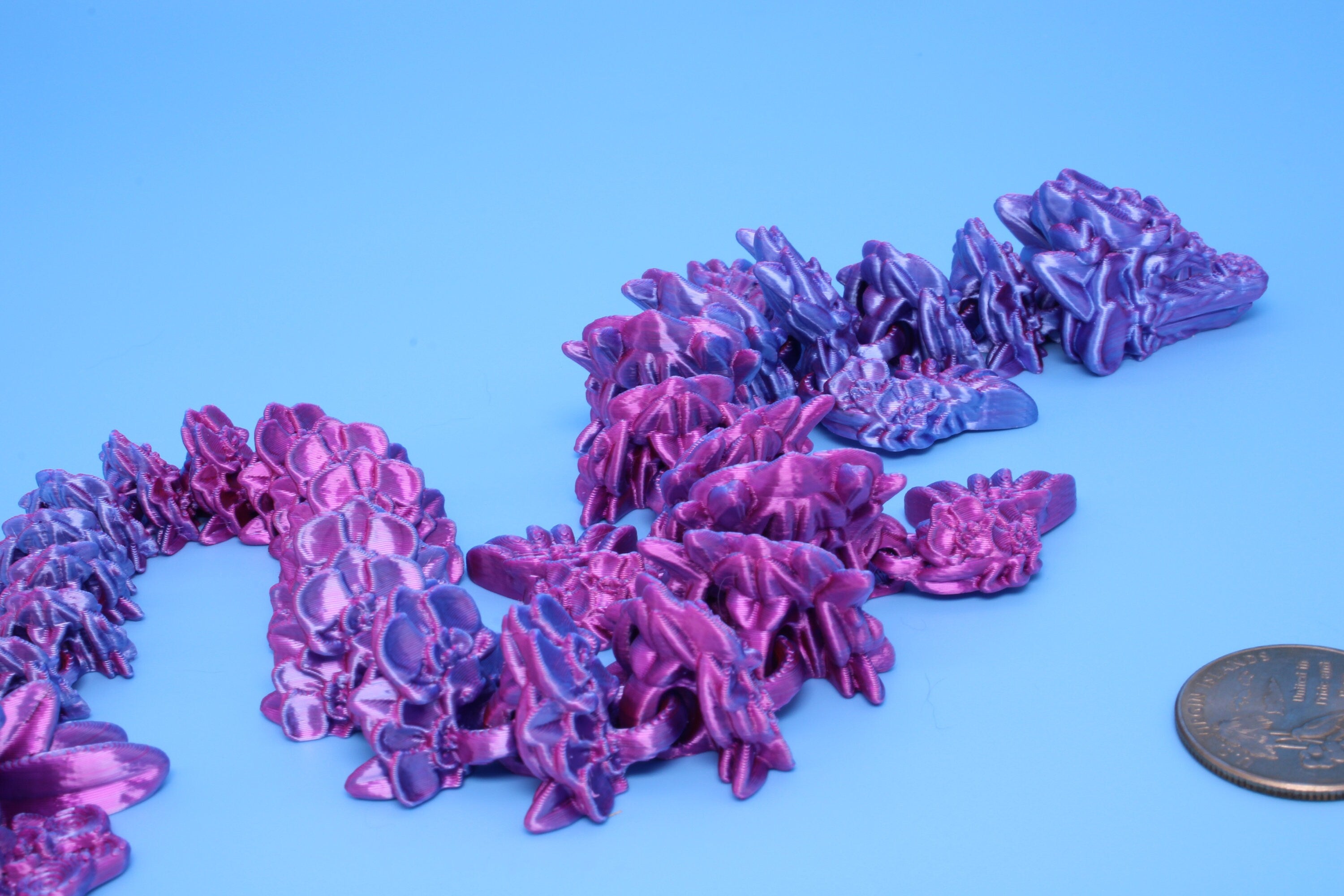 Orchid Dragon- Pink & Blue | 3D Printed | Flexi Toy | Adult Fidget Toy | 14.5 inch.