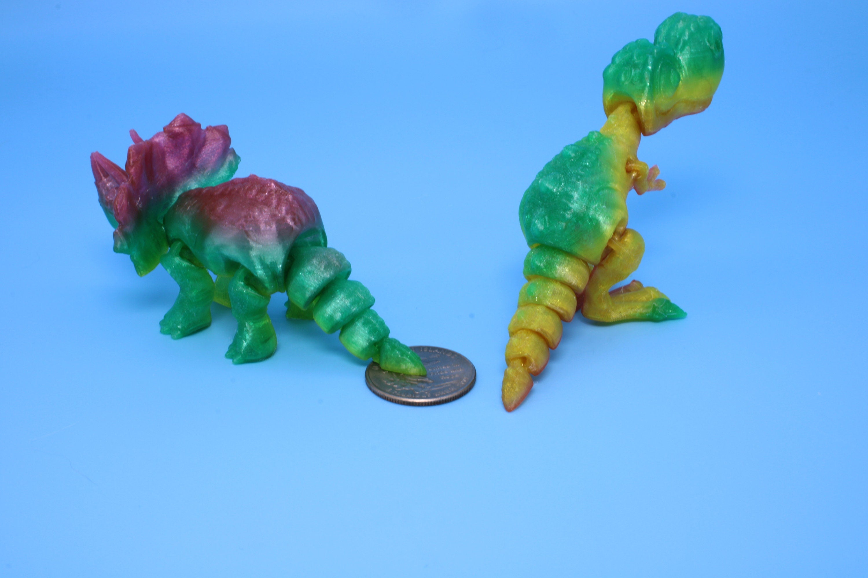 Miniature T-Rex / Triceratops | Set of 2 | Articulating | 3D Printed TPU | Super Cute Dinosaur.