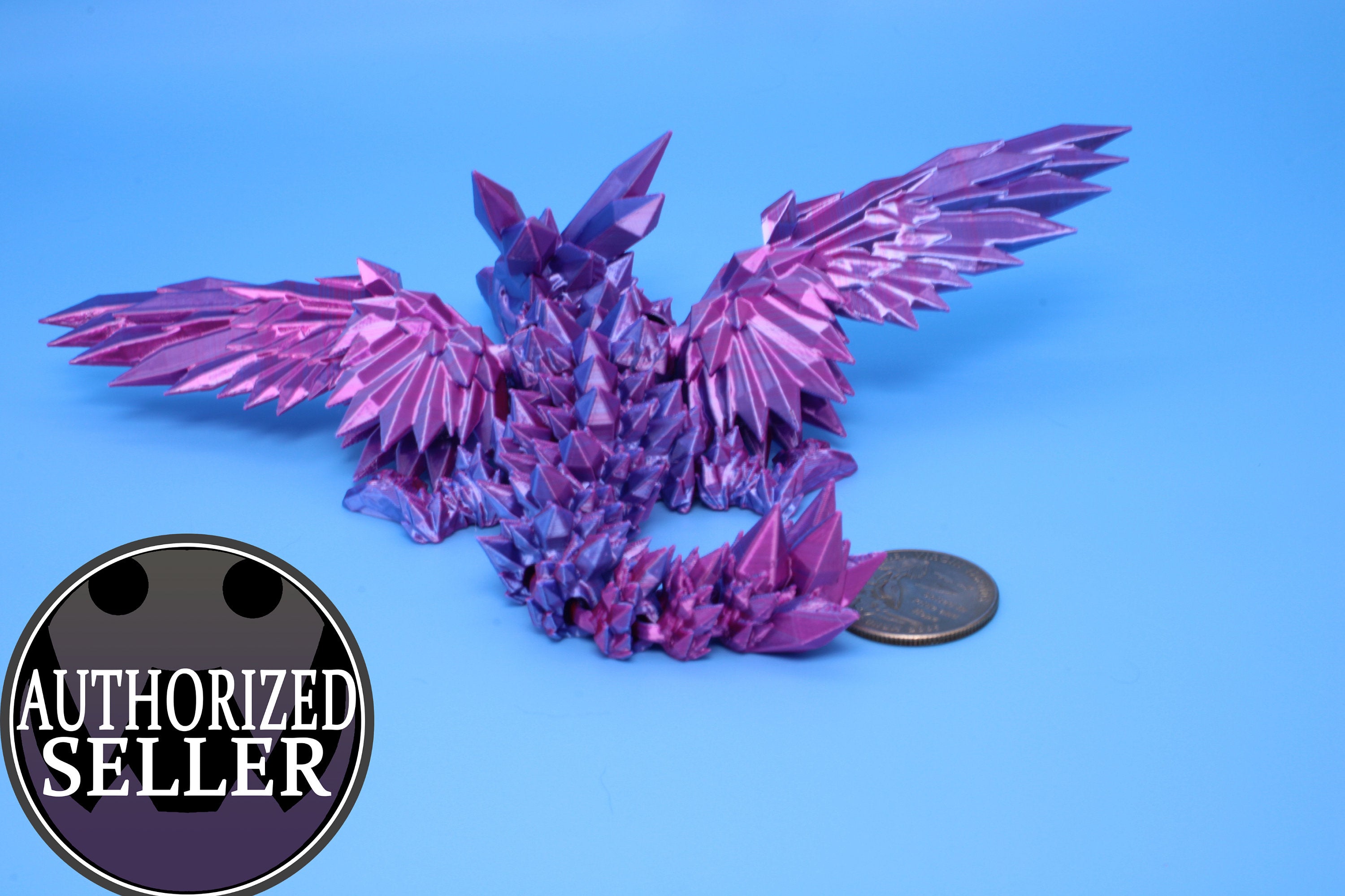 Baby Crystal Wing Dragon- Blue, Pink & Purple Tones | Miniature | 3D printed | Dragon Fidget | Flexi Toy | 7 in. | Pet Dragon.