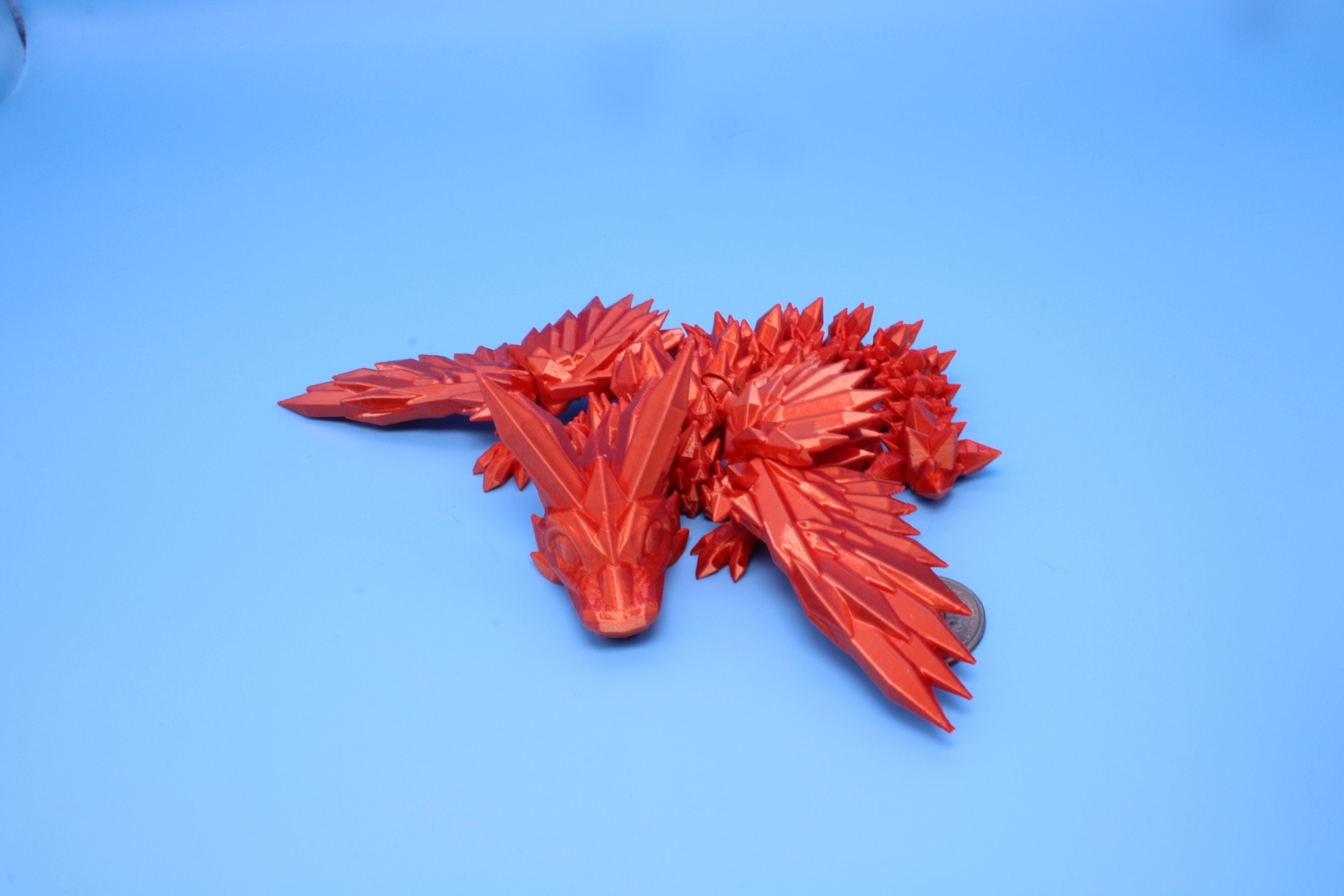 Baby Crystal Wing Dragon- Orange | Miniature Flaw | 3D printed | Dragon Fidget | Flexi Toy | 7 in. | Pet Dragon.