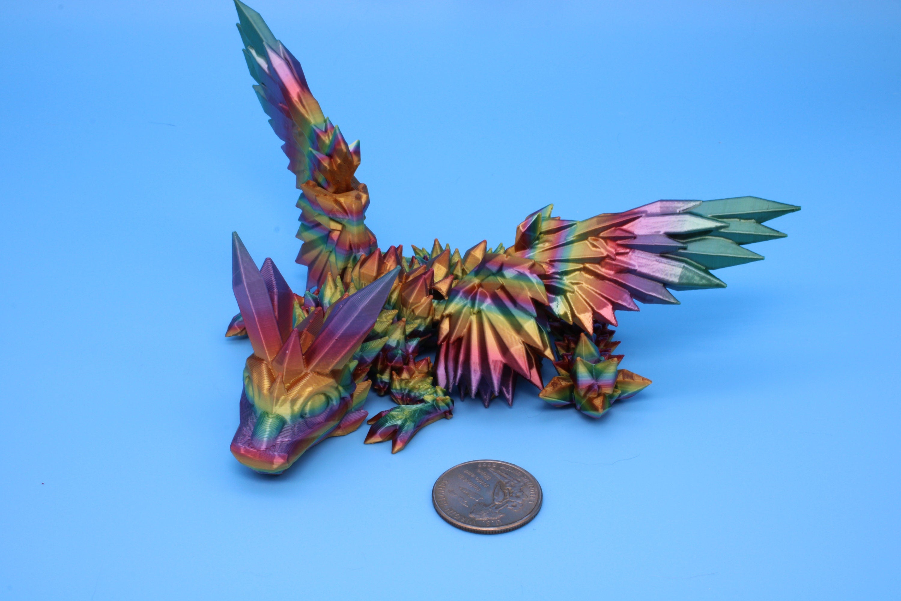 Baby Crystal Wing Dragon- Rainbow | Miniature | 3D printed | Dragon Fidget | Flexi Toy | 7 in. | Pet Dragon.