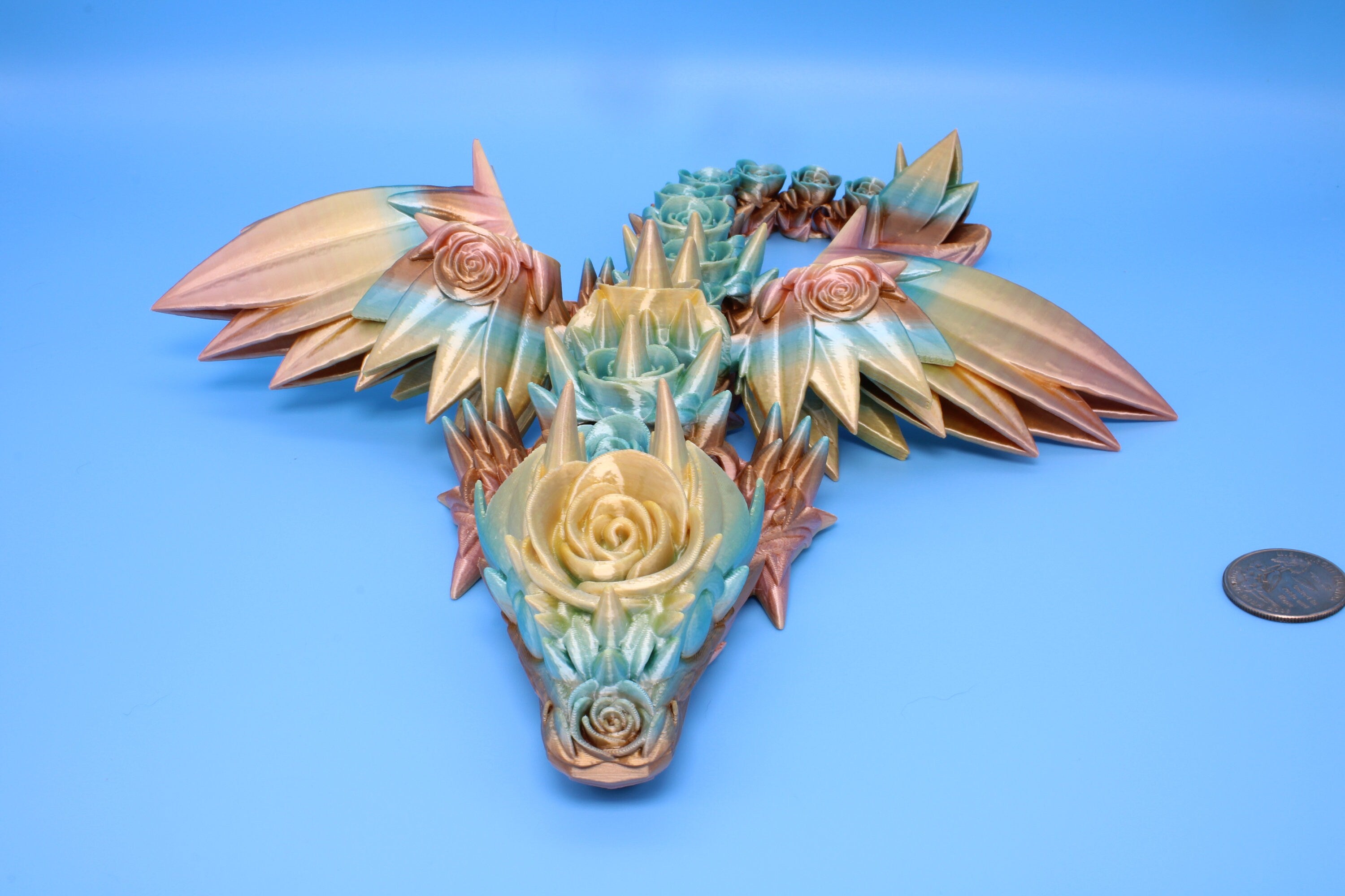 Baby Rose Wing Dragon | Rainbow | 3D printed articulating Toy Fidget | Flexi Toy 15 in.