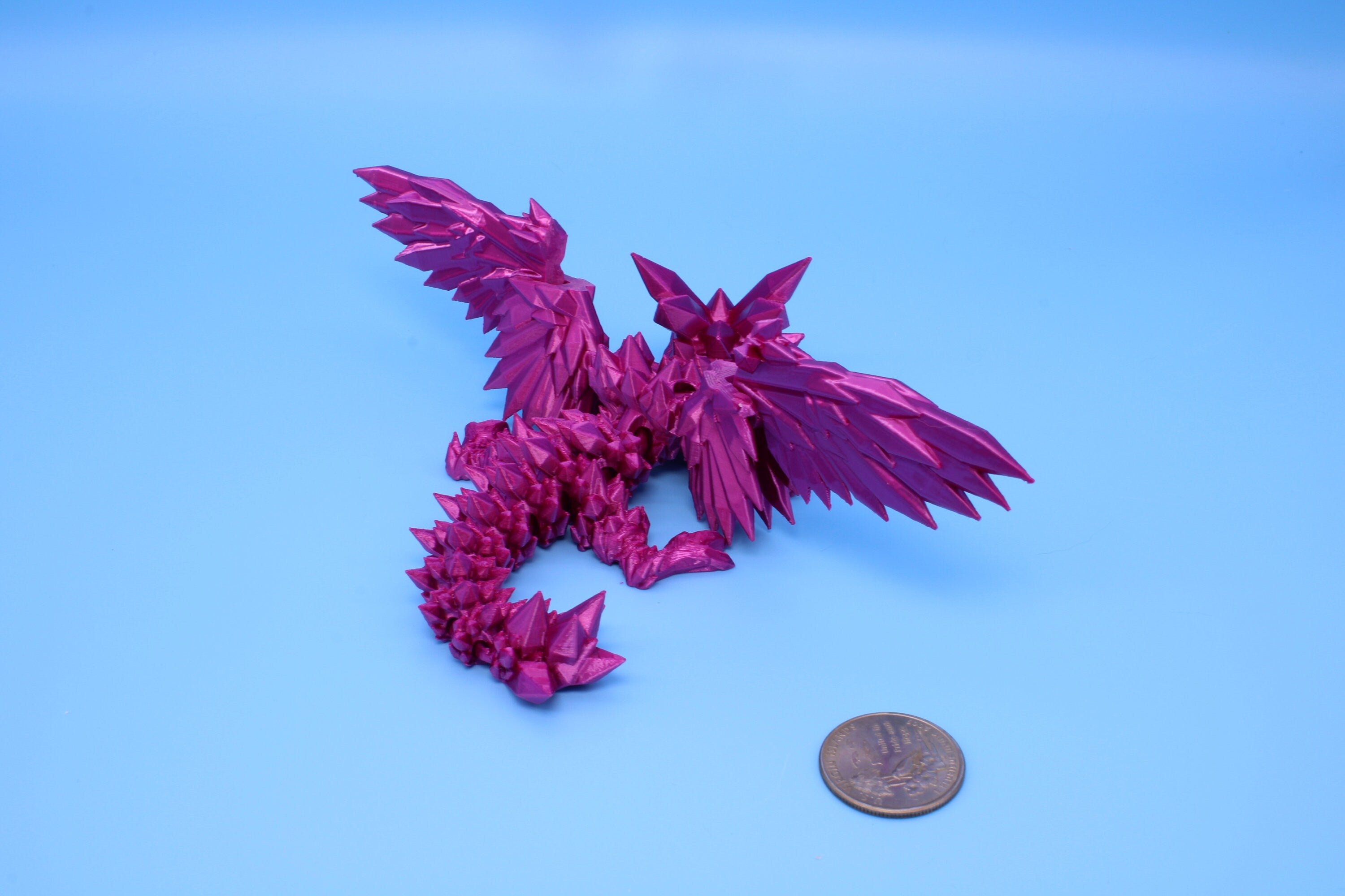 Baby Crystal Wing Dragon- Pink| Miniature | 3D printed | Dragon Fidget | Flexi Toy | 7 in. | Pet Dragon.