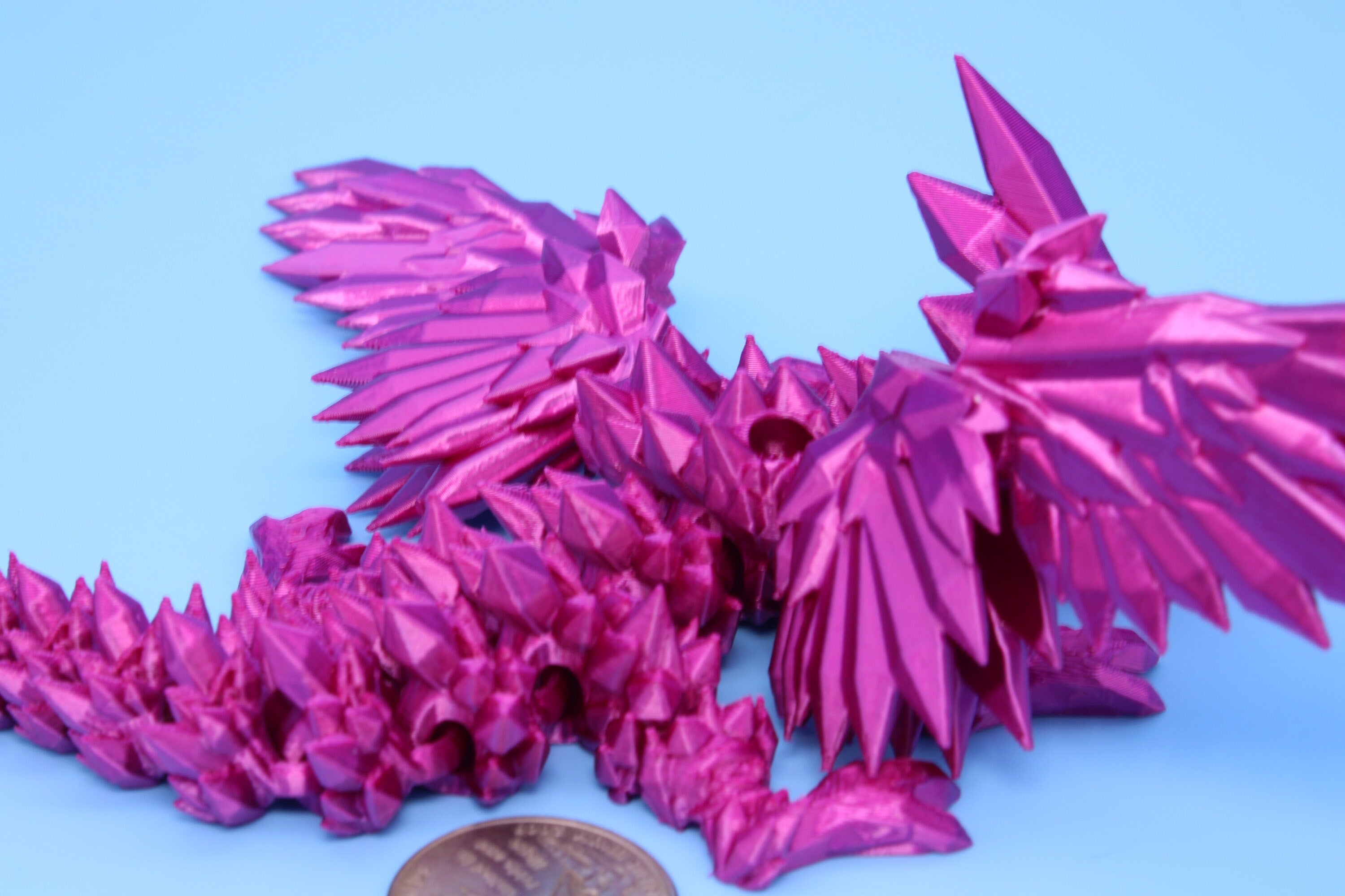 Baby Crystal Wing Dragon- Pink| Miniature | 3D printed | Dragon Fidget | Flexi Toy | 7 in. | Pet Dragon.