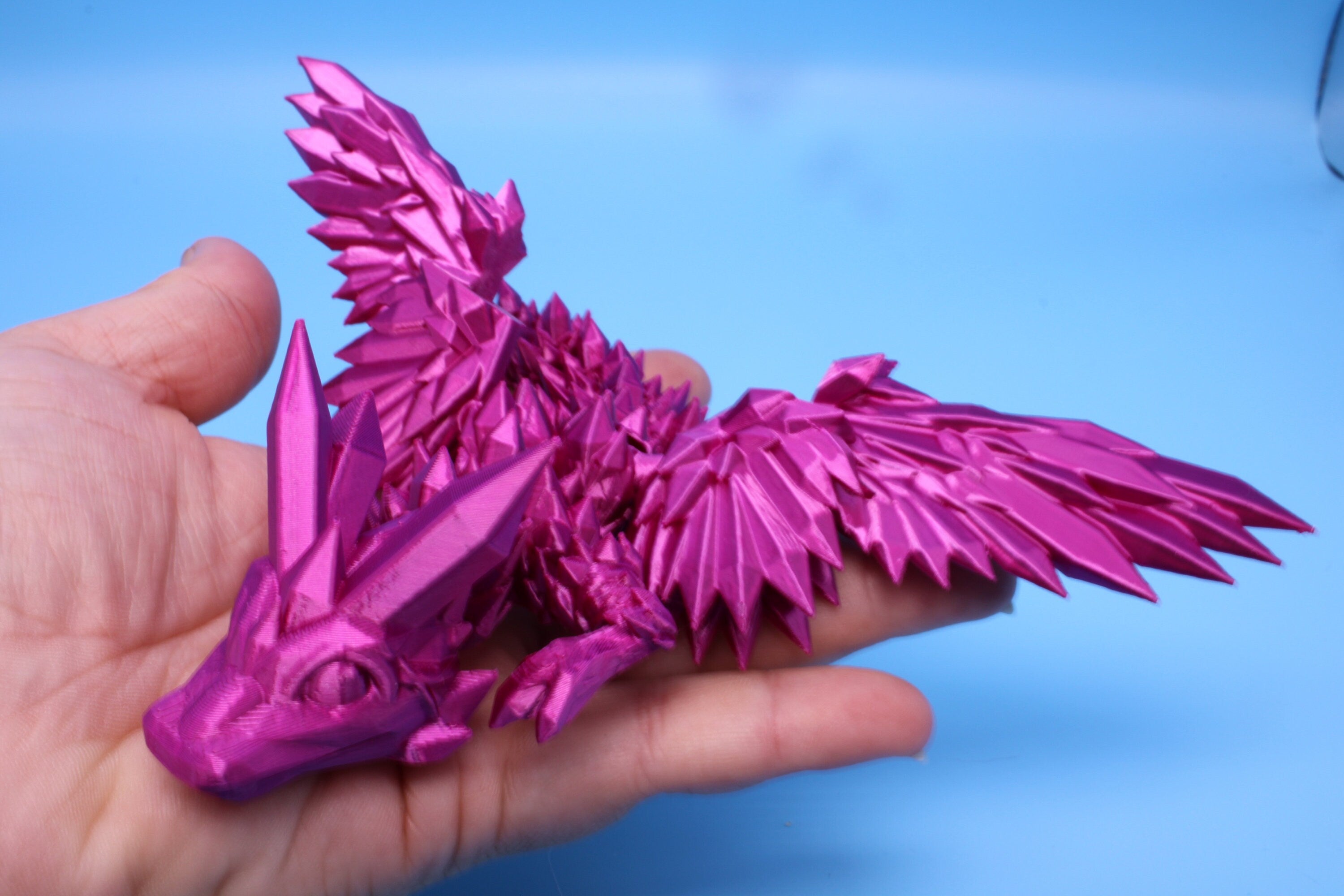 Baby Crystal Wing Dragon- Pink| Miniature | 3D printed | Dragon Fidget | Flexi Toy | 7 in. | Pet Dragon.