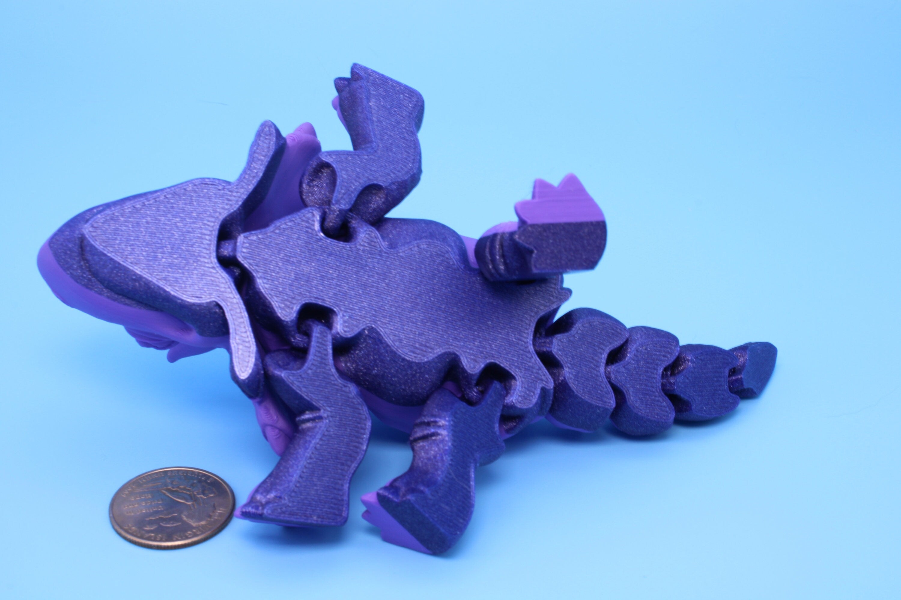 Triceratops- Purple & Blue | 3D Printed | Articulating Fidget toy |Sensory Toy | 6.5 in.