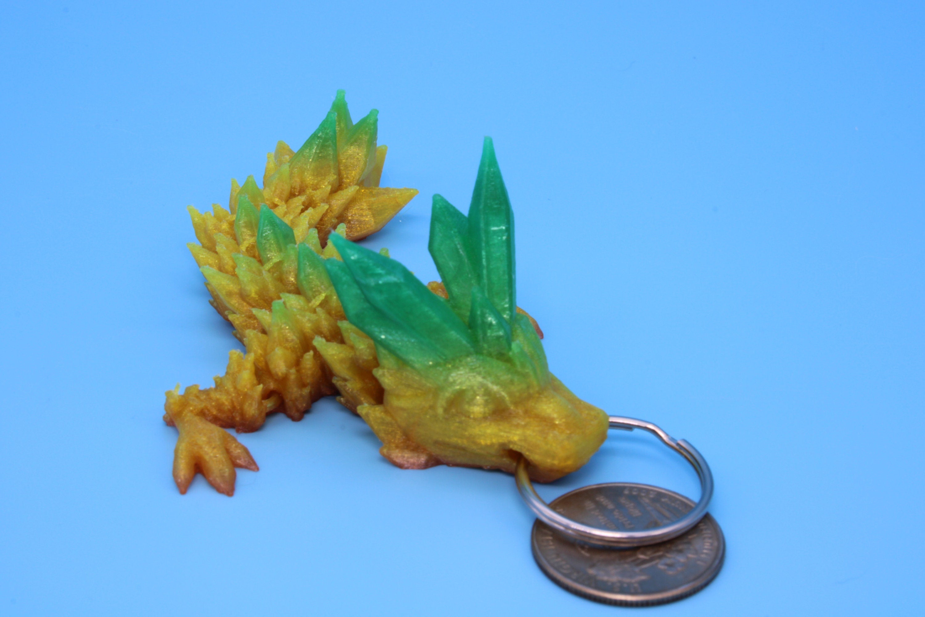 Crystal Dragon Keychain | Yellow / Green Tadling | 3D Printed (TPU) | 4.5 in. | Fidget Toy | Flexi Dragon.