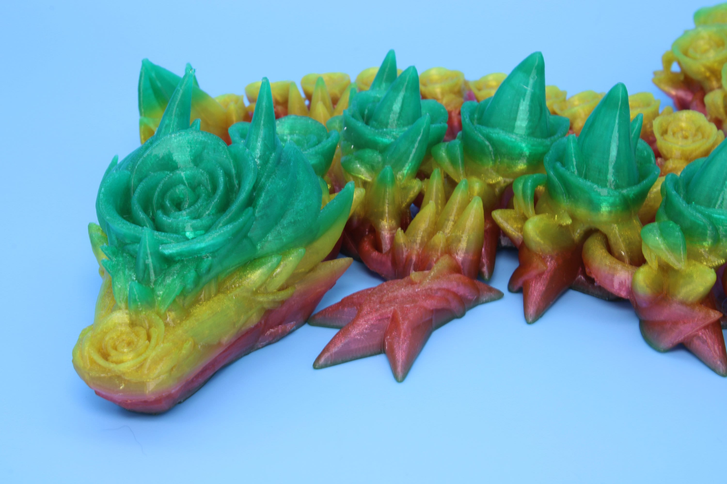 Rose Dragon- Green & Yellow | 3D Printed TPU | Fidget, Sensory Toy Dragon, Desk Toys. 29 in.