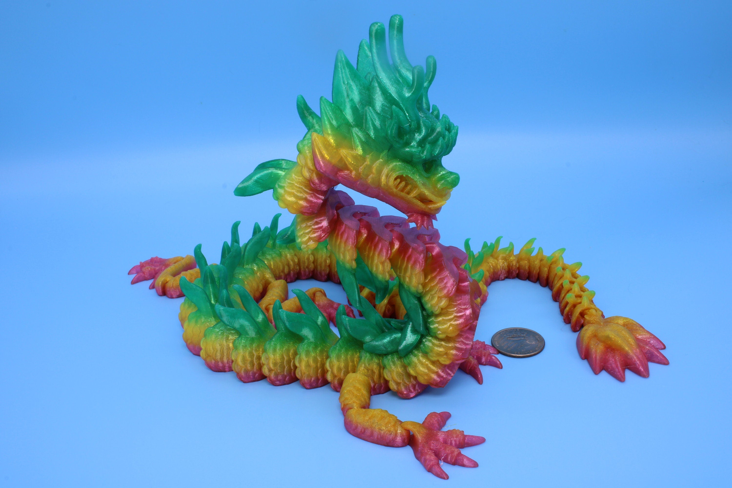 Imperial Dragon- Rainbow | 27 in. | Fidget Toy Dragon | 3D printed - TPU | Pet Flexi Dragon | Stress Relief Gift