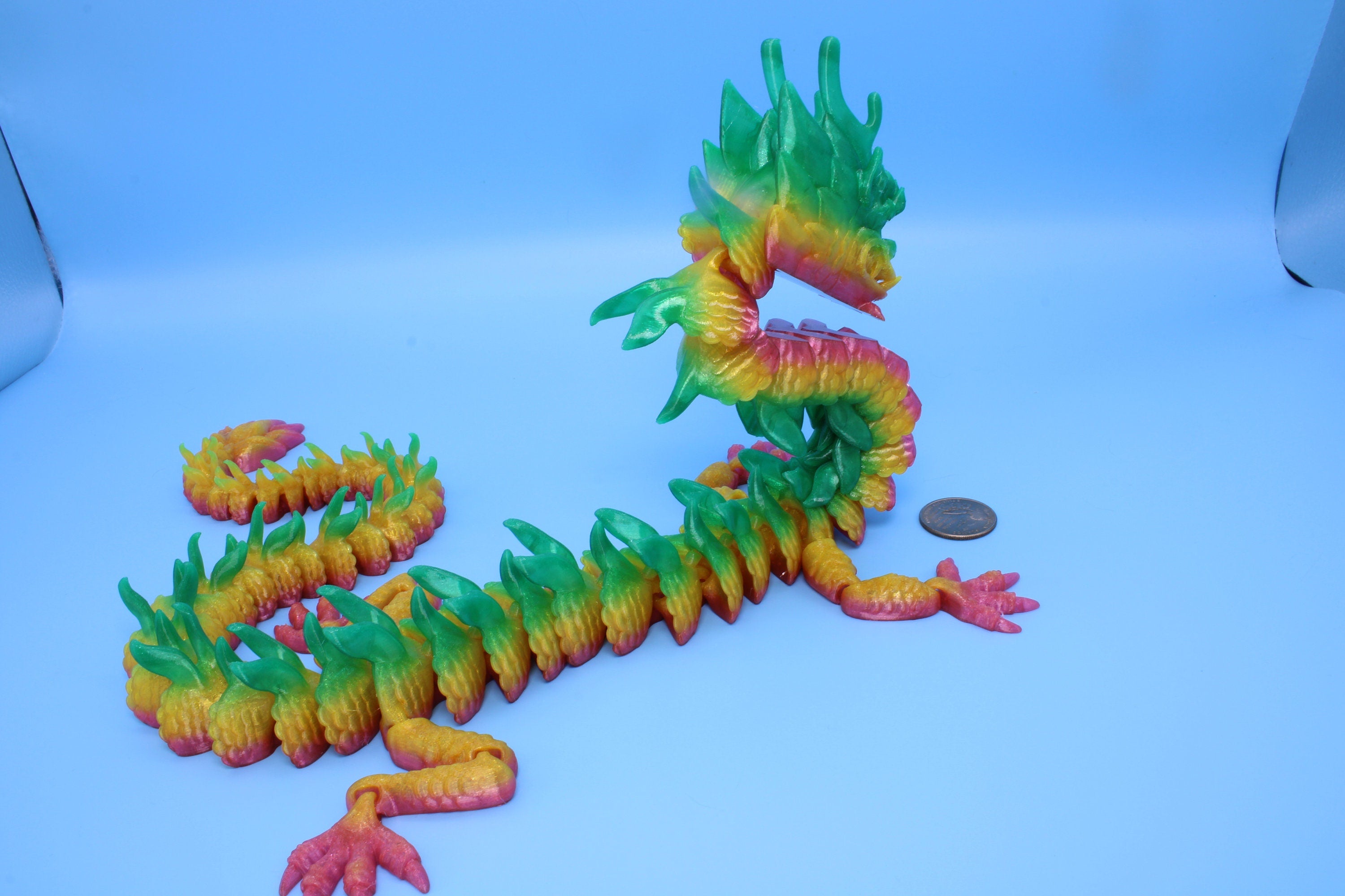 Imperial Dragon- Rainbow | 27 in. | Fidget Toy Dragon | 3D printed - TPU | Pet Flexi Dragon | Stress Relief Gift