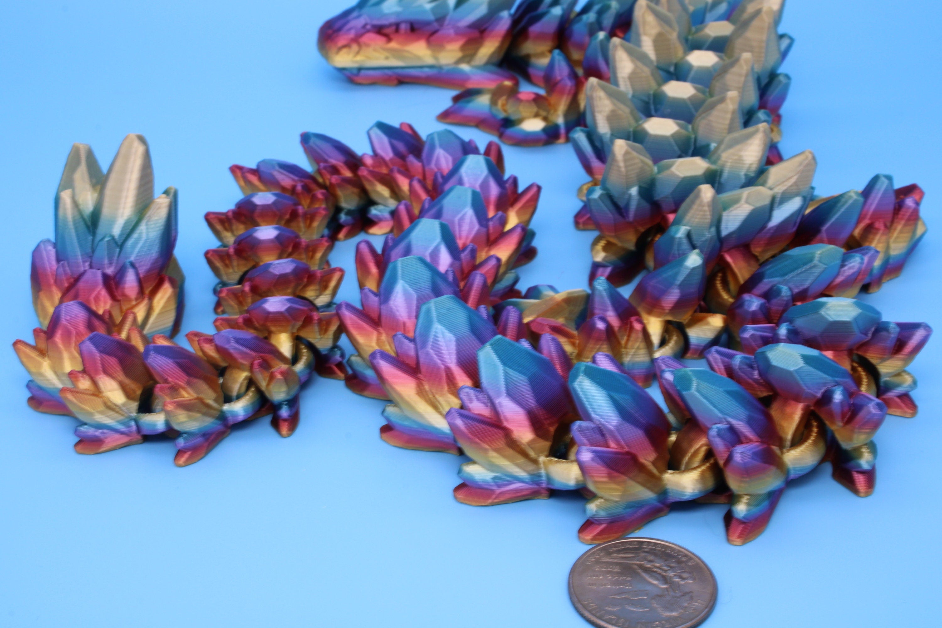 Gem Dragon | Rainbow | 3D Printed Dragon | Flexi Toy | Fidget Toy | 26 inches!