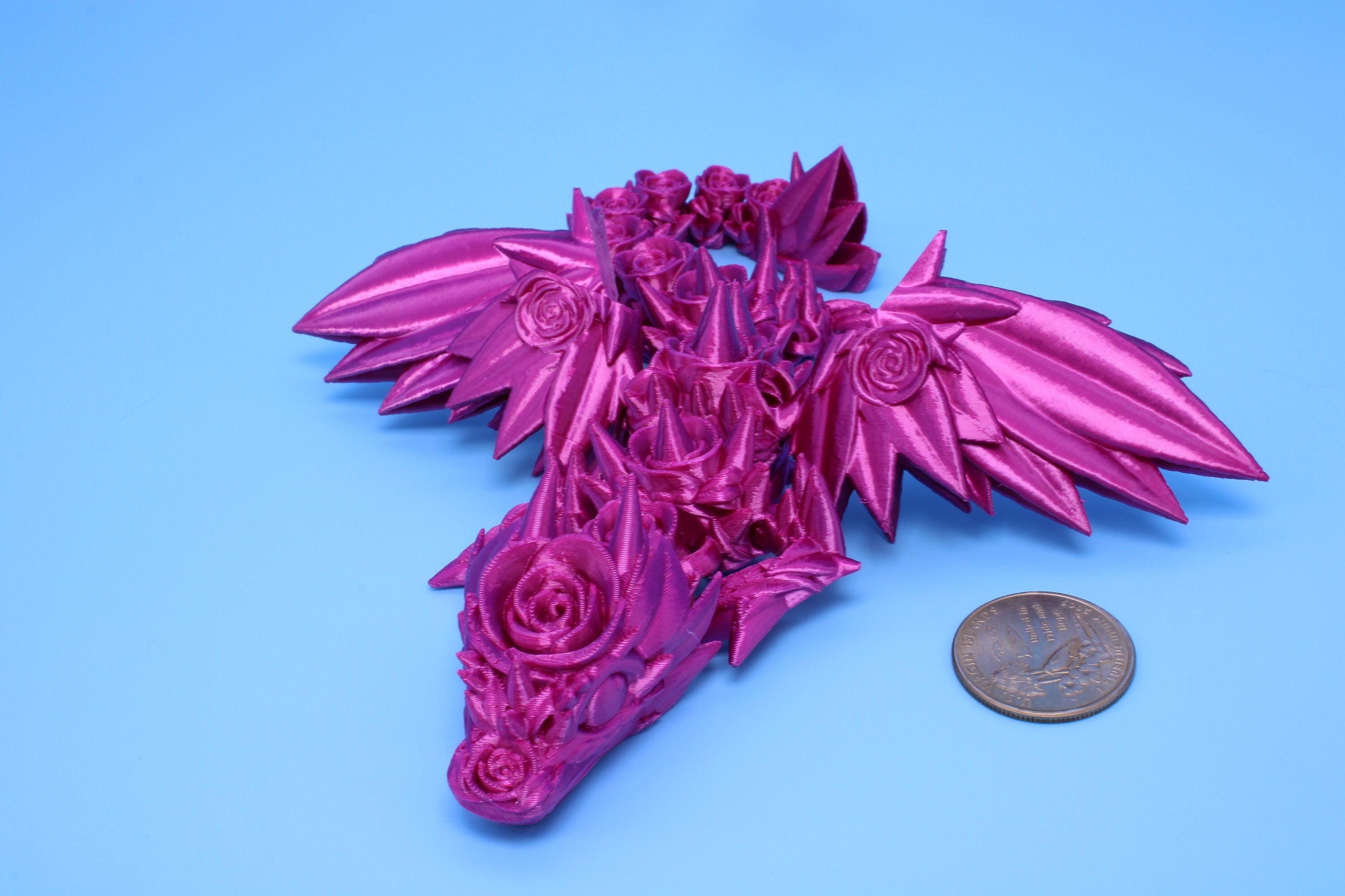 Baby Rose Wing Dragon | Pink | 3D Printed | Fidget | Flexi Toy 8.5 in. | Stress Relief Gift