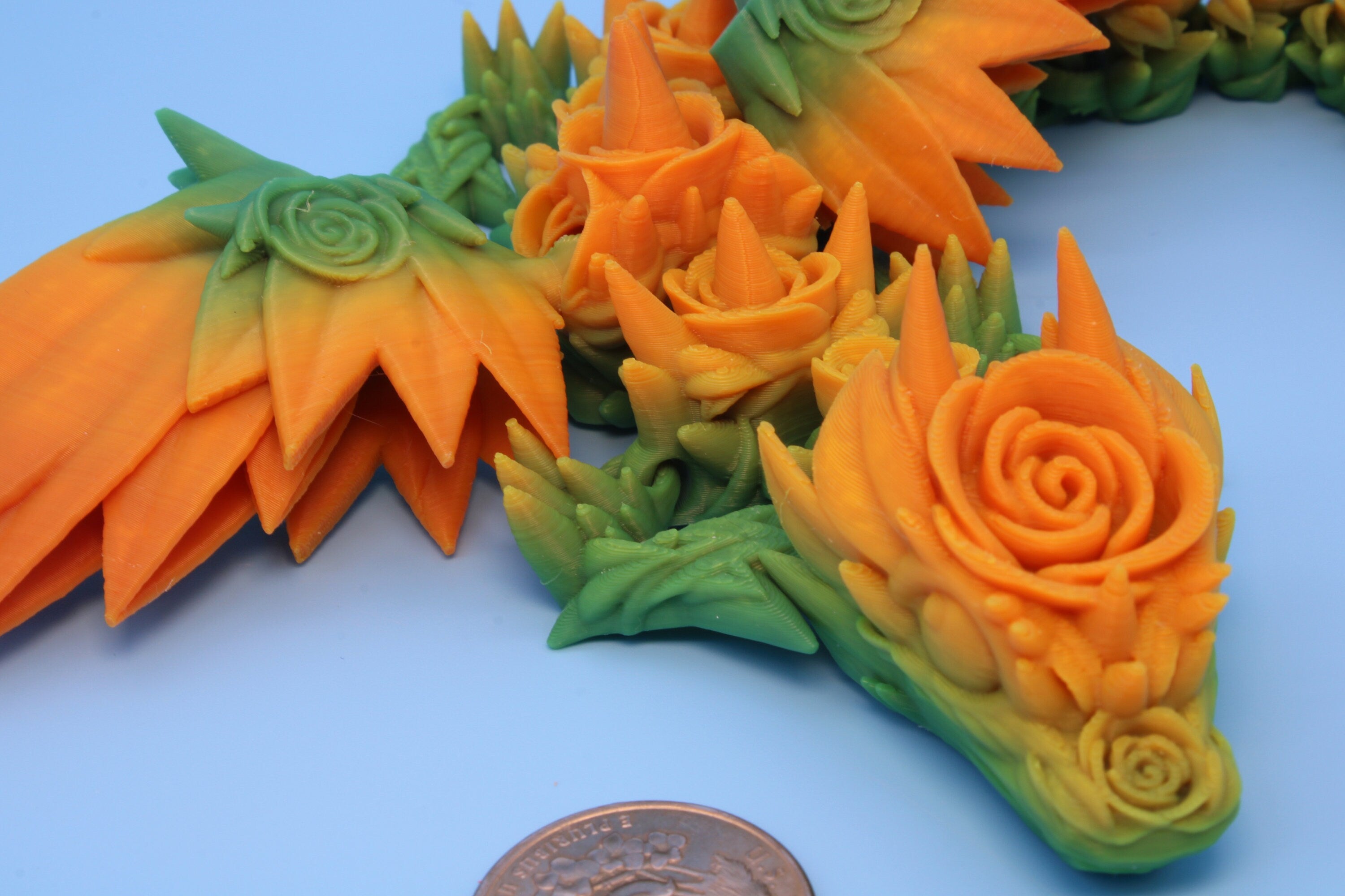 Baby Rose Wing Dragon | Yellow & Green | 3D Printed | Fidget | Flexi Toy 8.5 in. | Stress Relief Gift