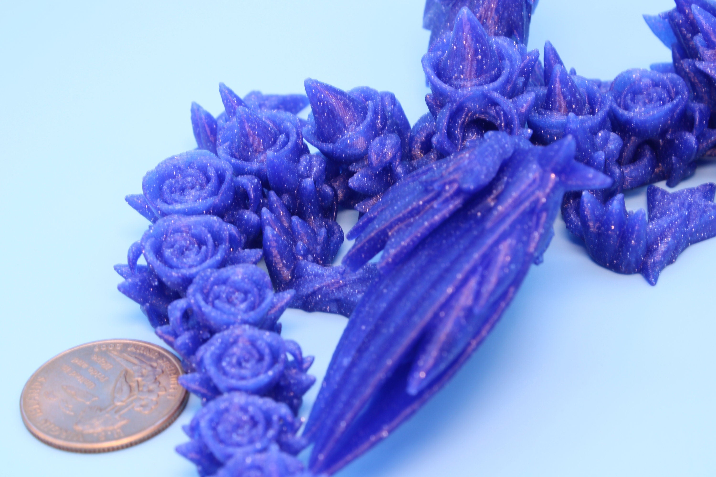 Baby Rose Wing Dragon | Blue | 3D Printed | Fidget | Flexi Toy 8.5 in. | Stress Relief Gift