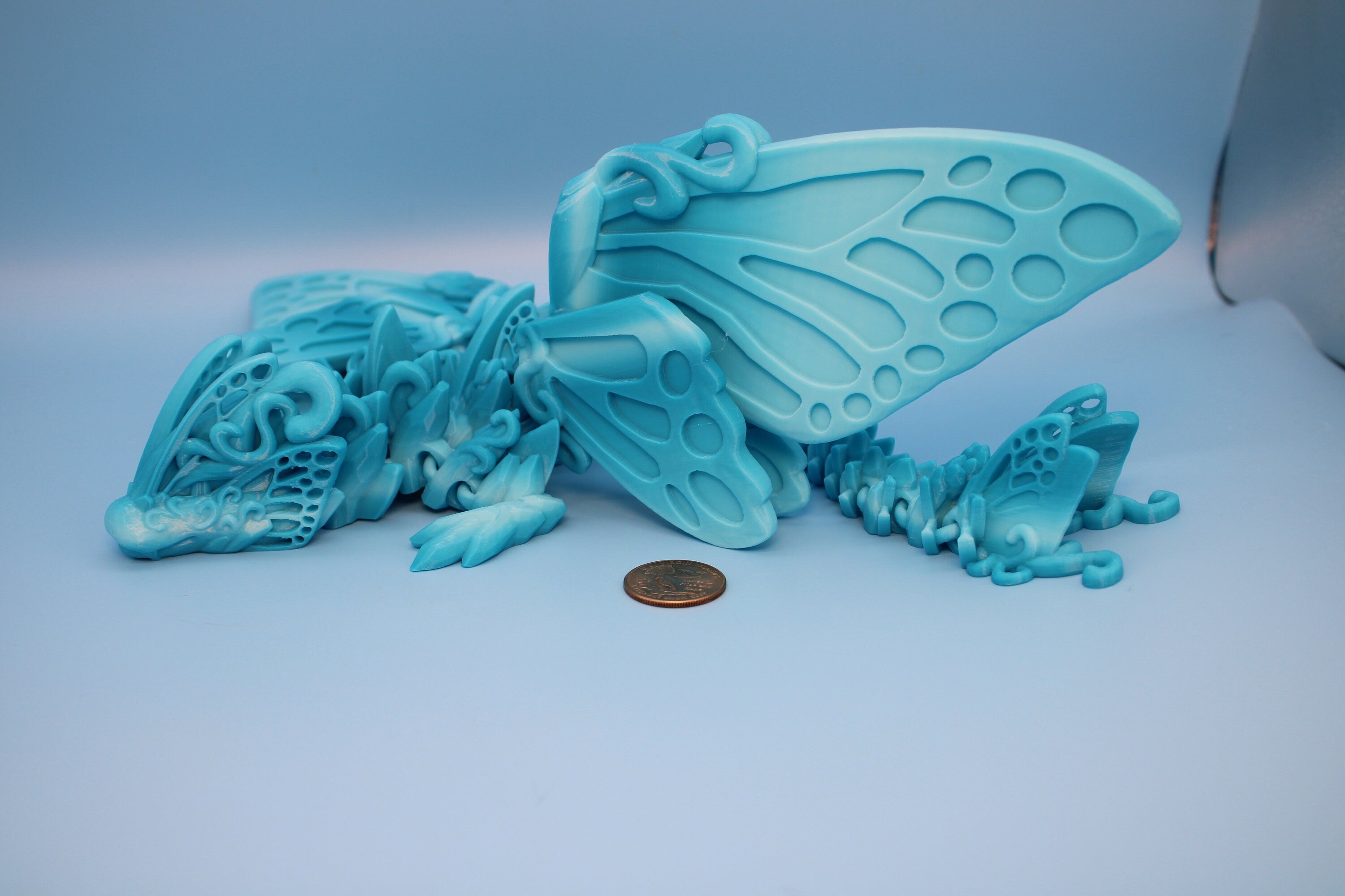 Butterfly Wing Dragon- Blue | 3D Printed Articulating Dragon 18 in.