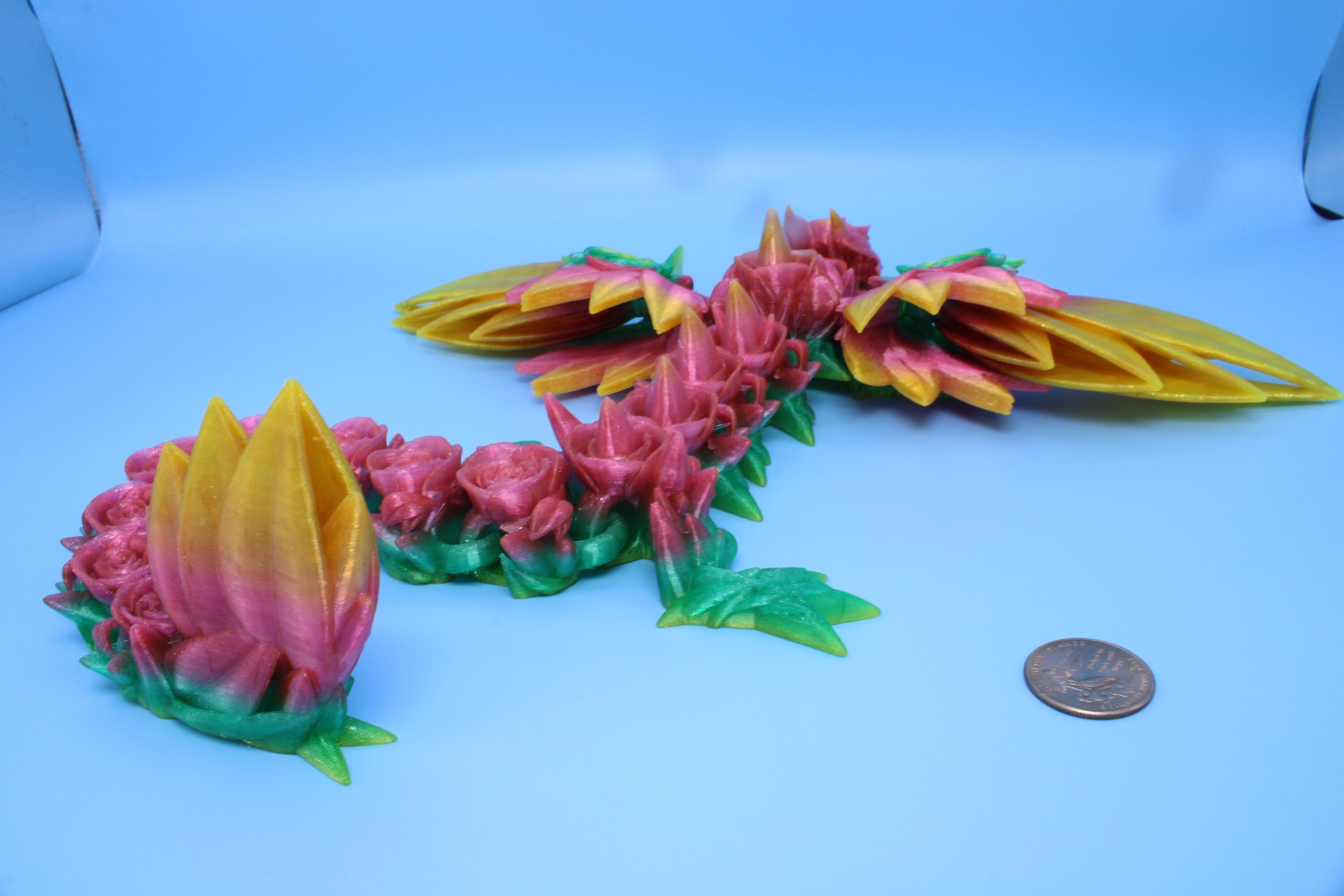Rose Wing Dragon- Rainbow, Articulating Dragon, 3D Printed Fidget
