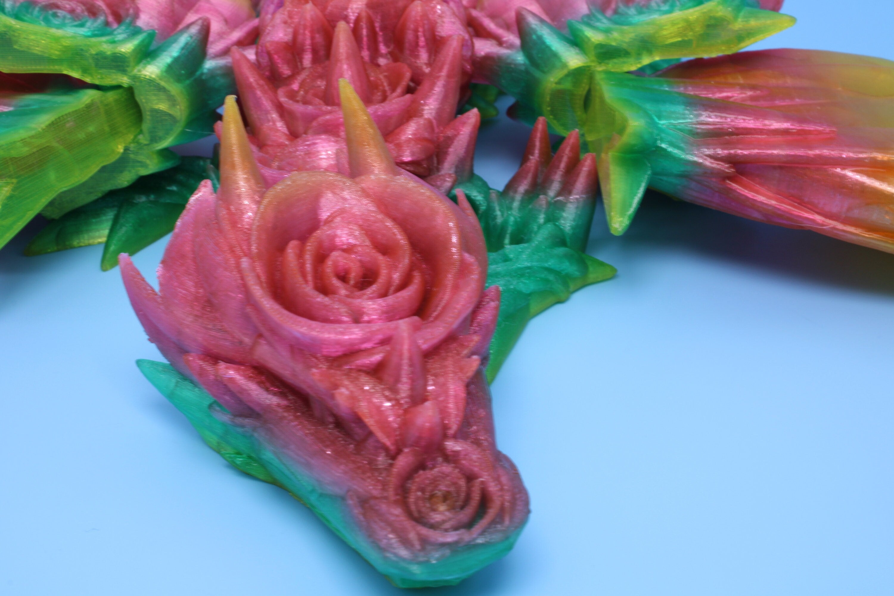 Flexible Rainbow Rose Wing Articulating Dragon | 3D Printed Fidget | F Flexible Rainbow Rose Wing Articulating Dragon | 3D Printed Fidget | F