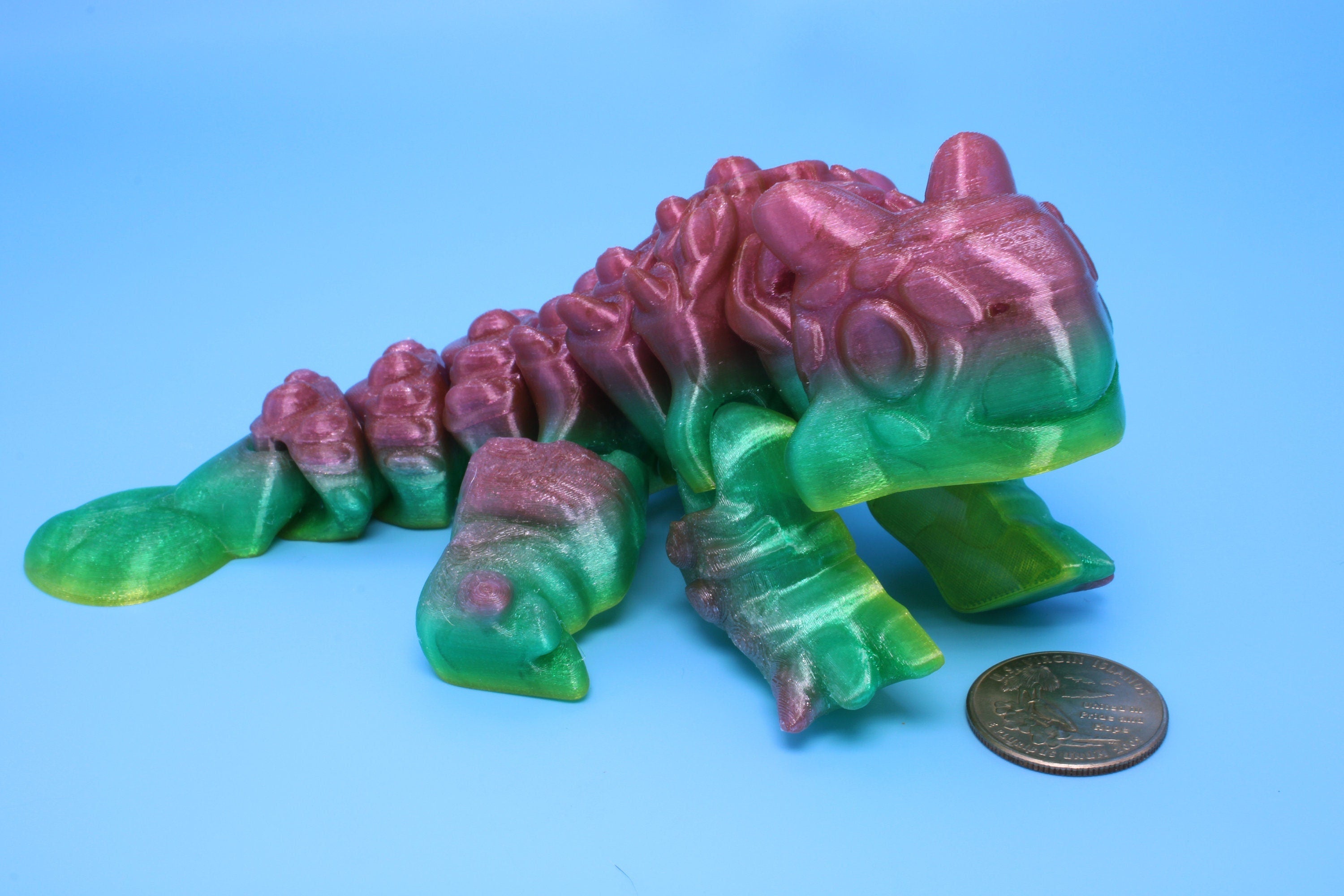 Dinosaur | Ankylosaurus- Pink & Green | 3D Printed Cute Dino | 7.25 inches | Fidget Toy | Articulating Dinosaur