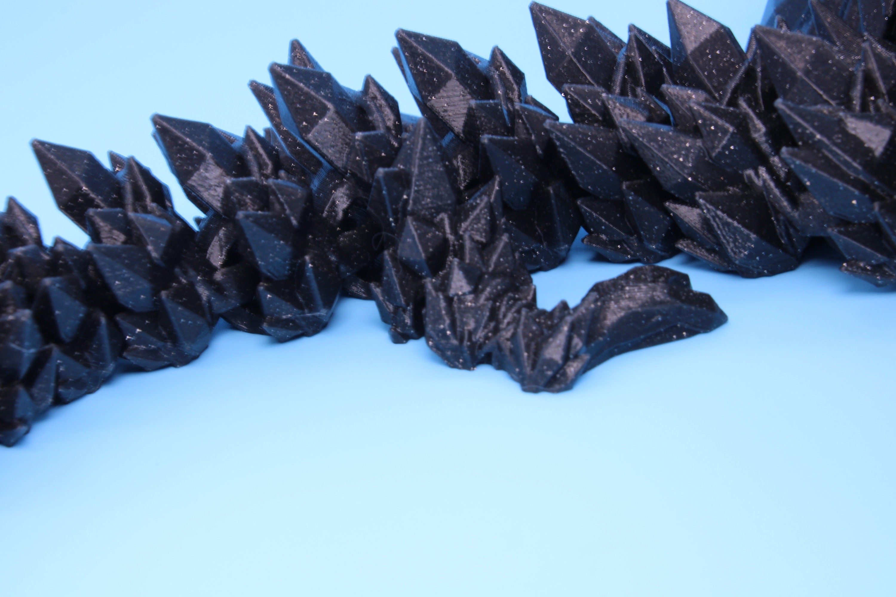 Crystal Wing Dragon- Black with Sparkles | 3D printed | 18 in. | Articulating Dragon | Flexi Toy.