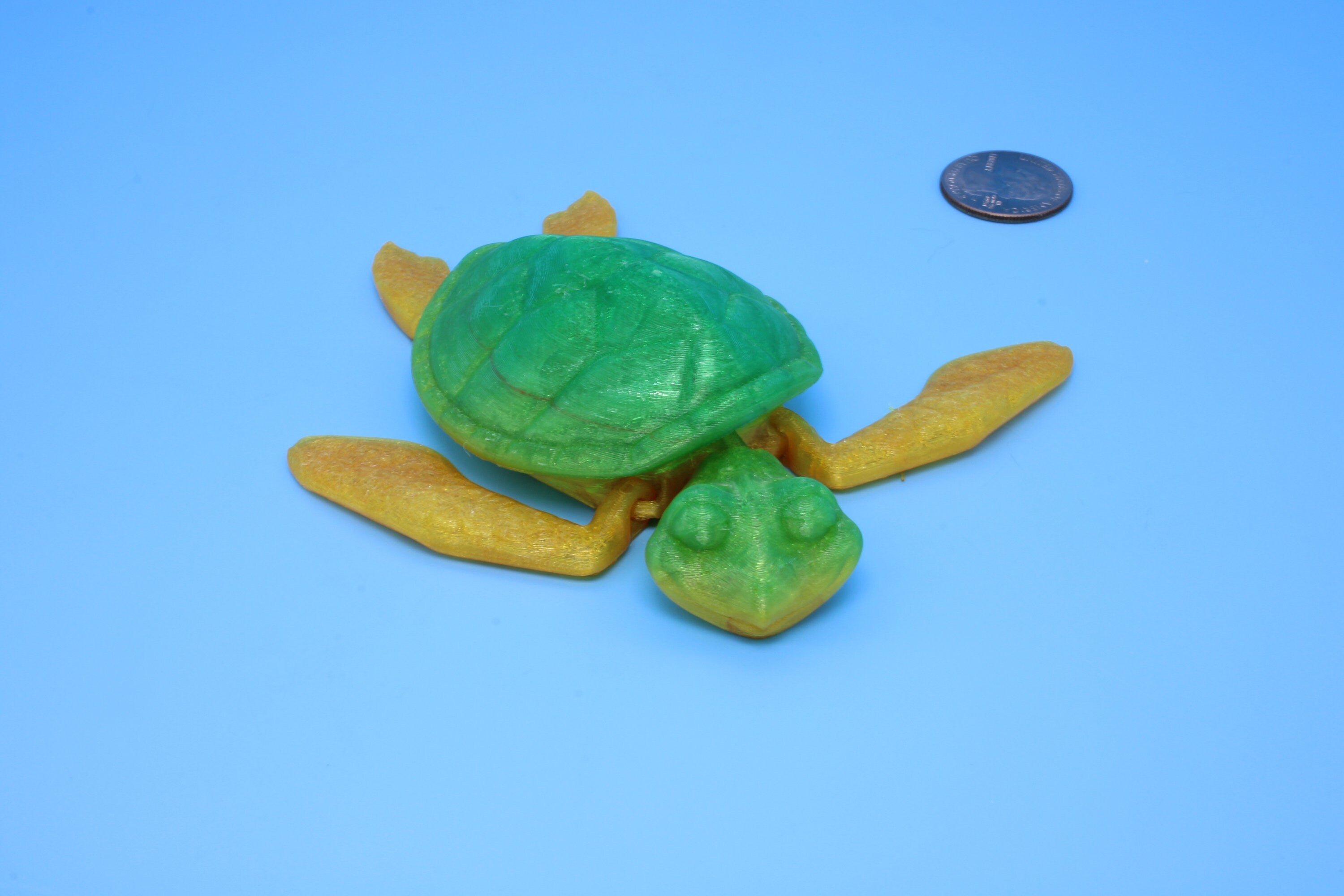 Turtle- Green & Gold | Cute Flexi Toy | Articulating Turtle | 3D printed 4.75 in. | TPU