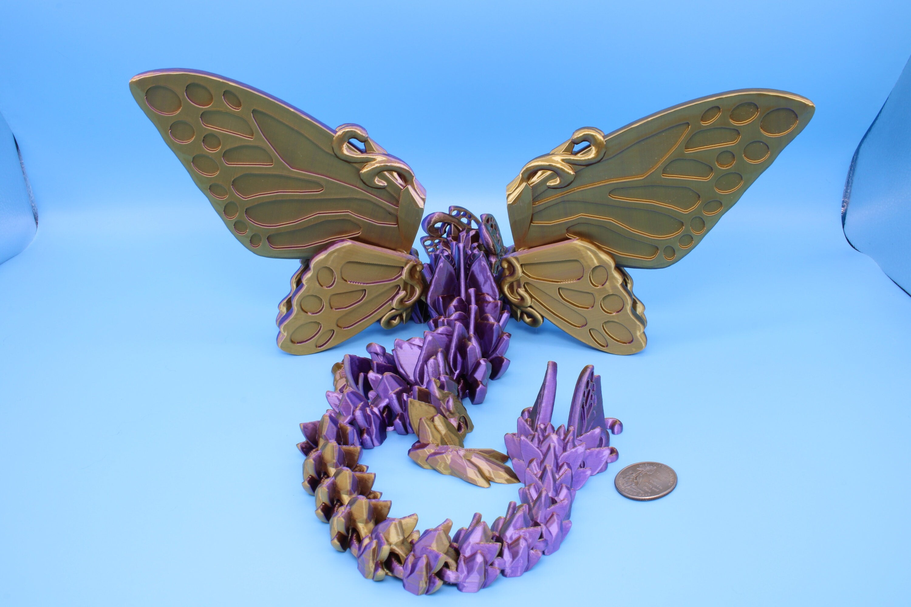 Butterfly Wing Dragon- Purple & Gold | 3D Printed Articulating Dragon 18 in.