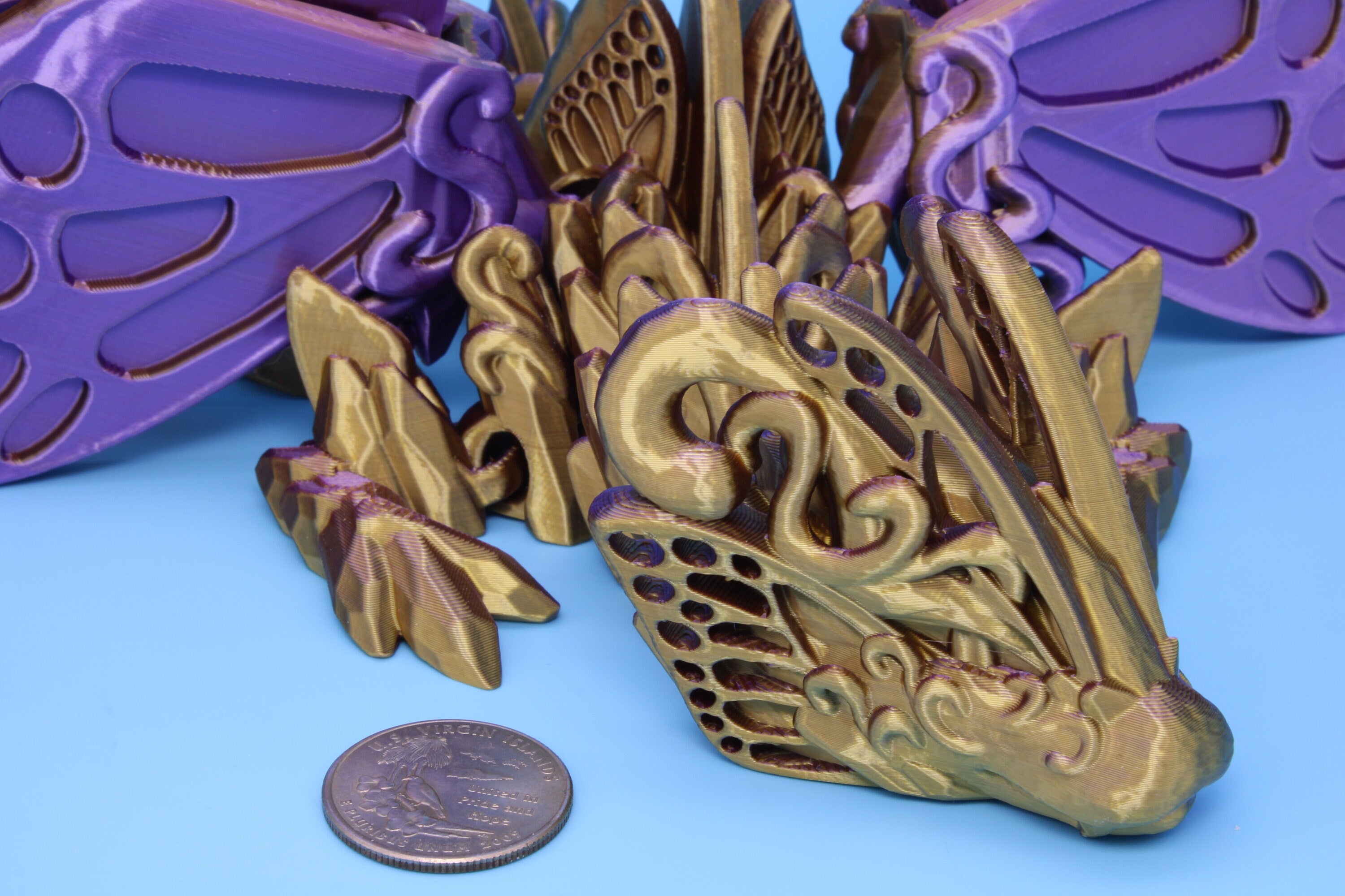Butterfly Wing Dragon- Purple & Gold | 3D Printed Articulating Dragon 18 in.