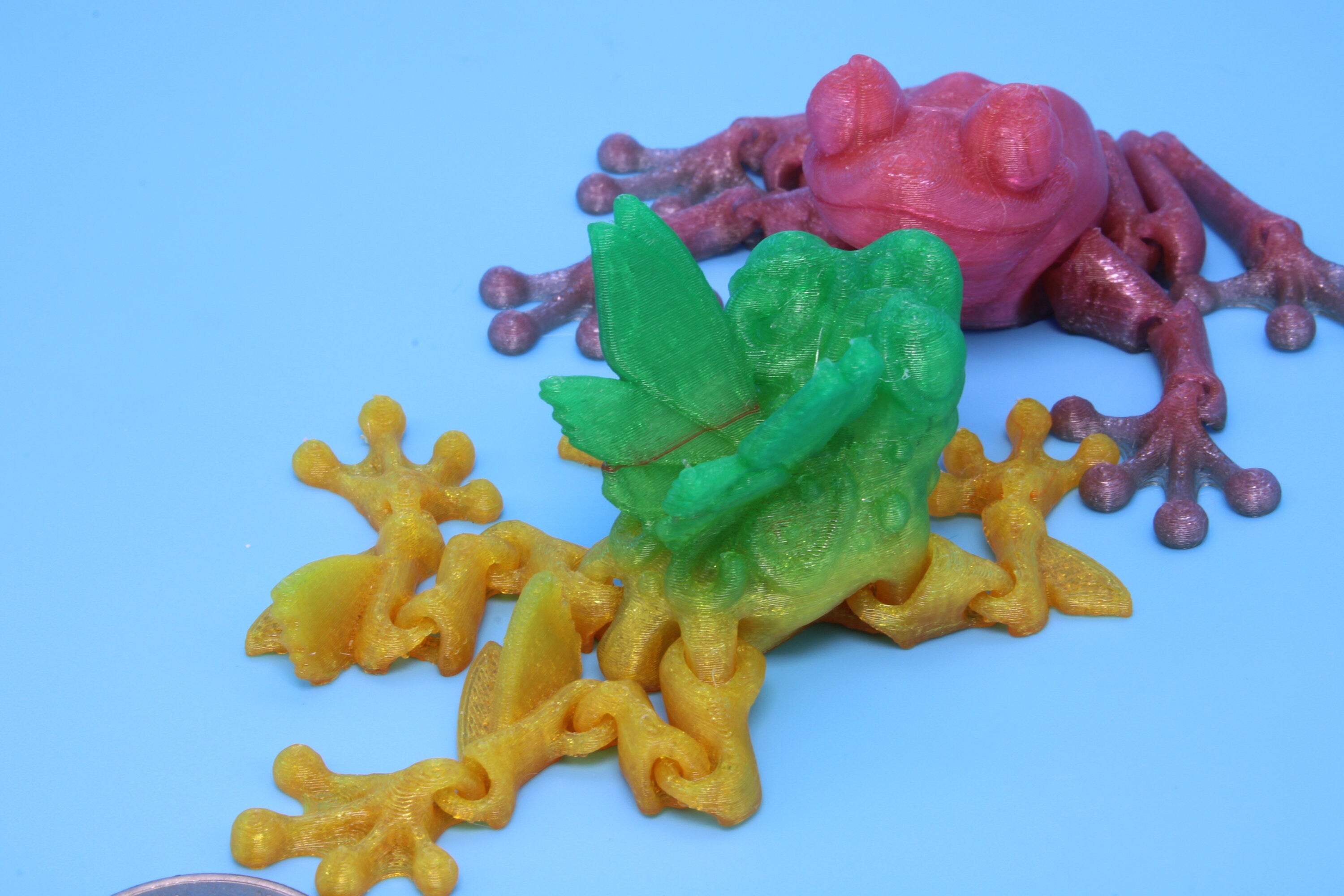 Butterfly Frog-Green & Yellow  with Pink Frog | 3D Printed Articulating Frog.