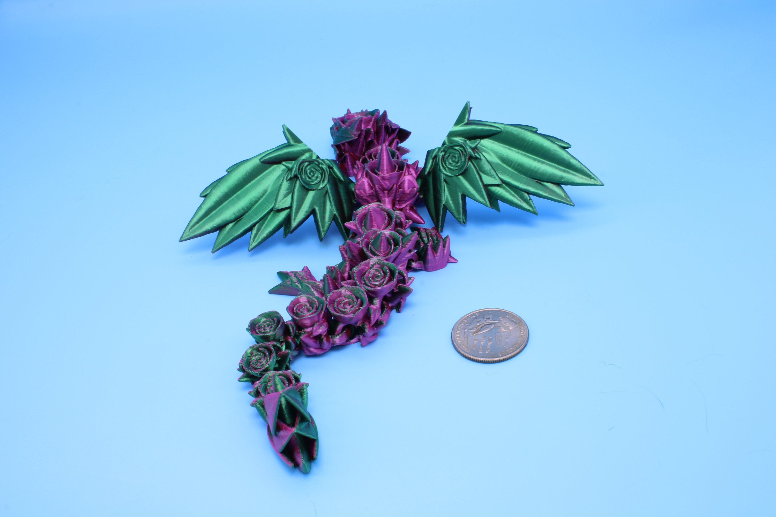 Miniature Baby Rose Wing Dragon, 3D Printed 8.5 in.
