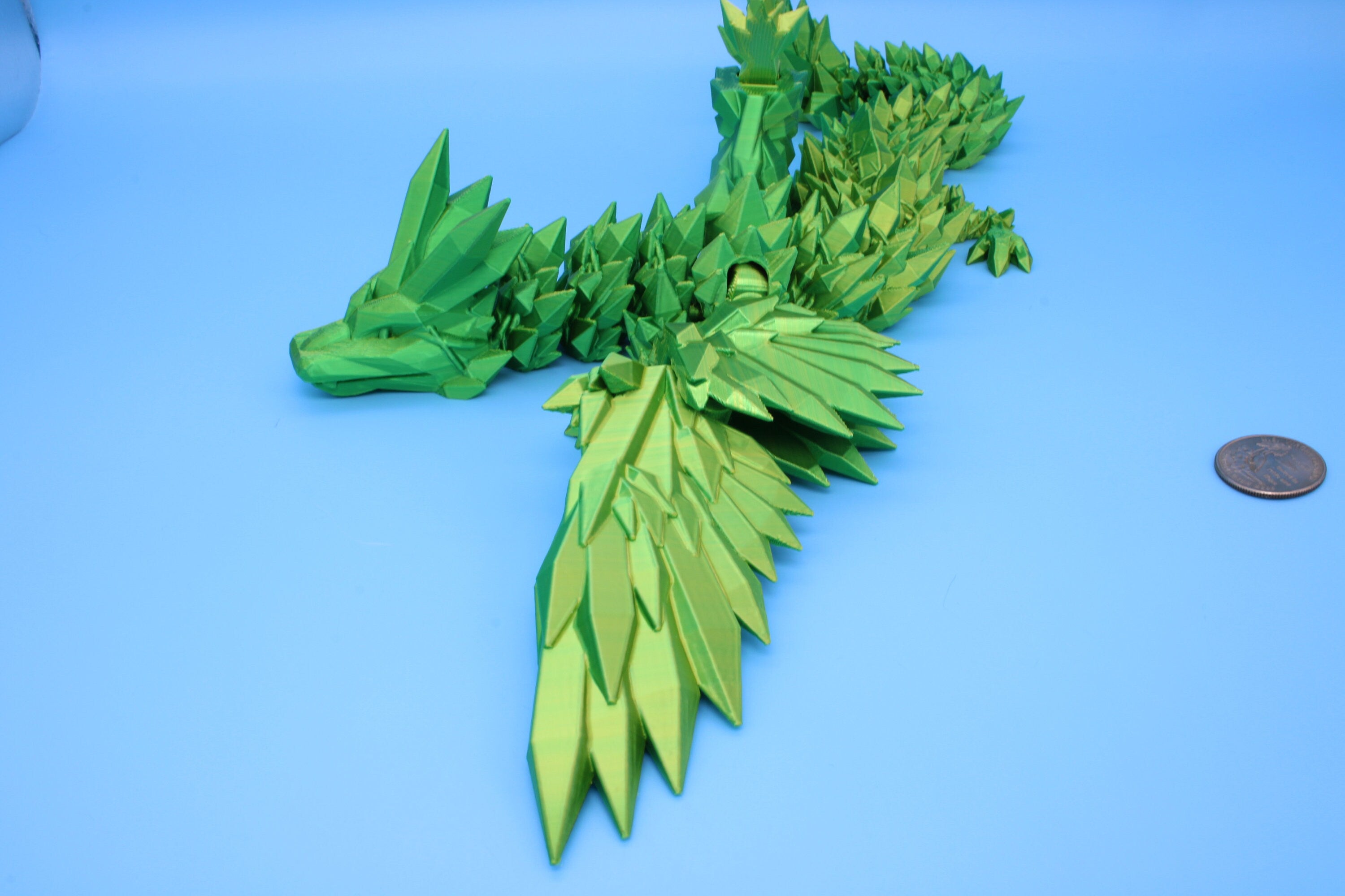 Crystal Wing Dragon | Green / Yellow Shift | 3D printed 18 in