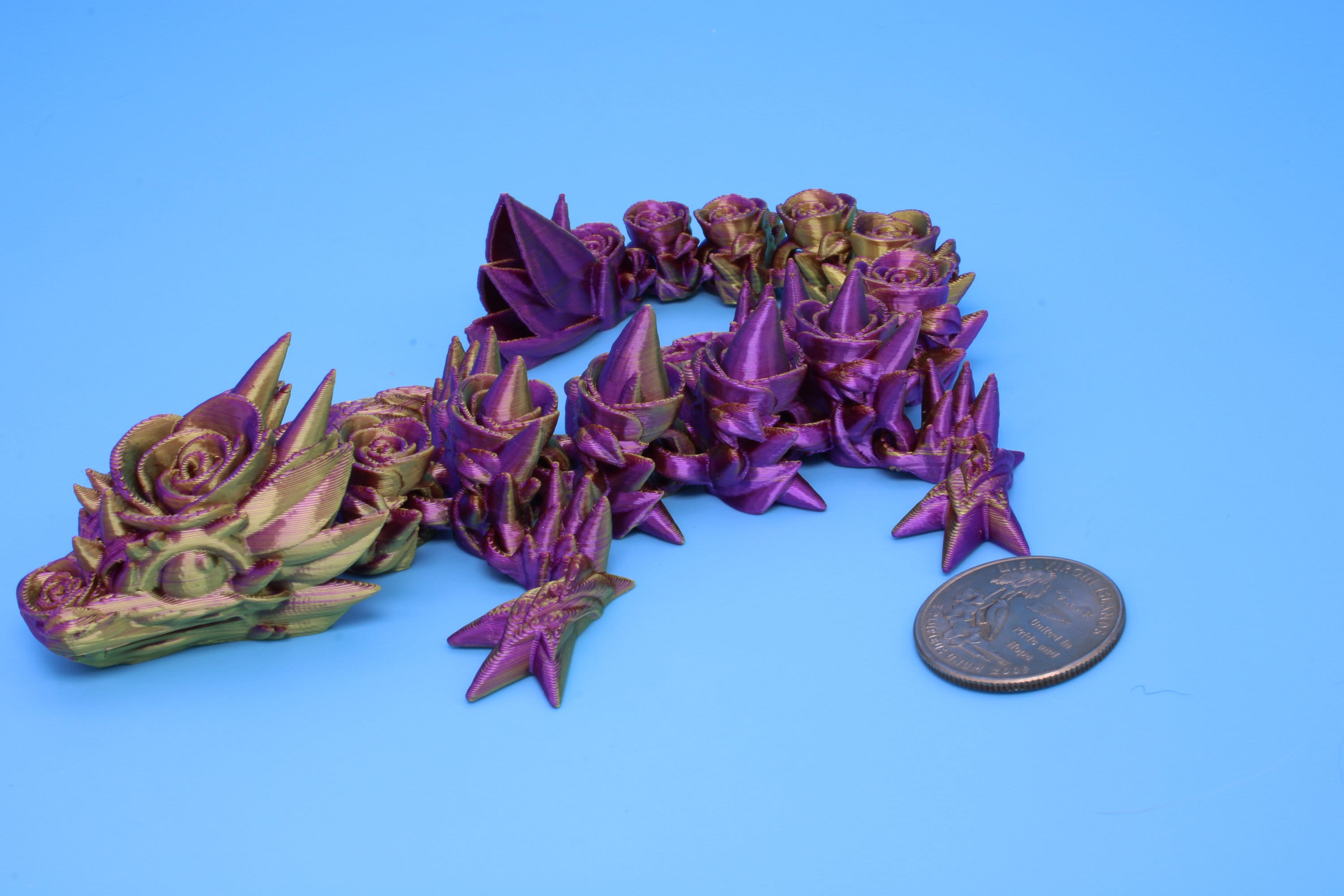 Baby Rose Dragon | Miniature | 3D Printed | Fidget | Flexi Toy 8.5 in. | Stress Relief Gift