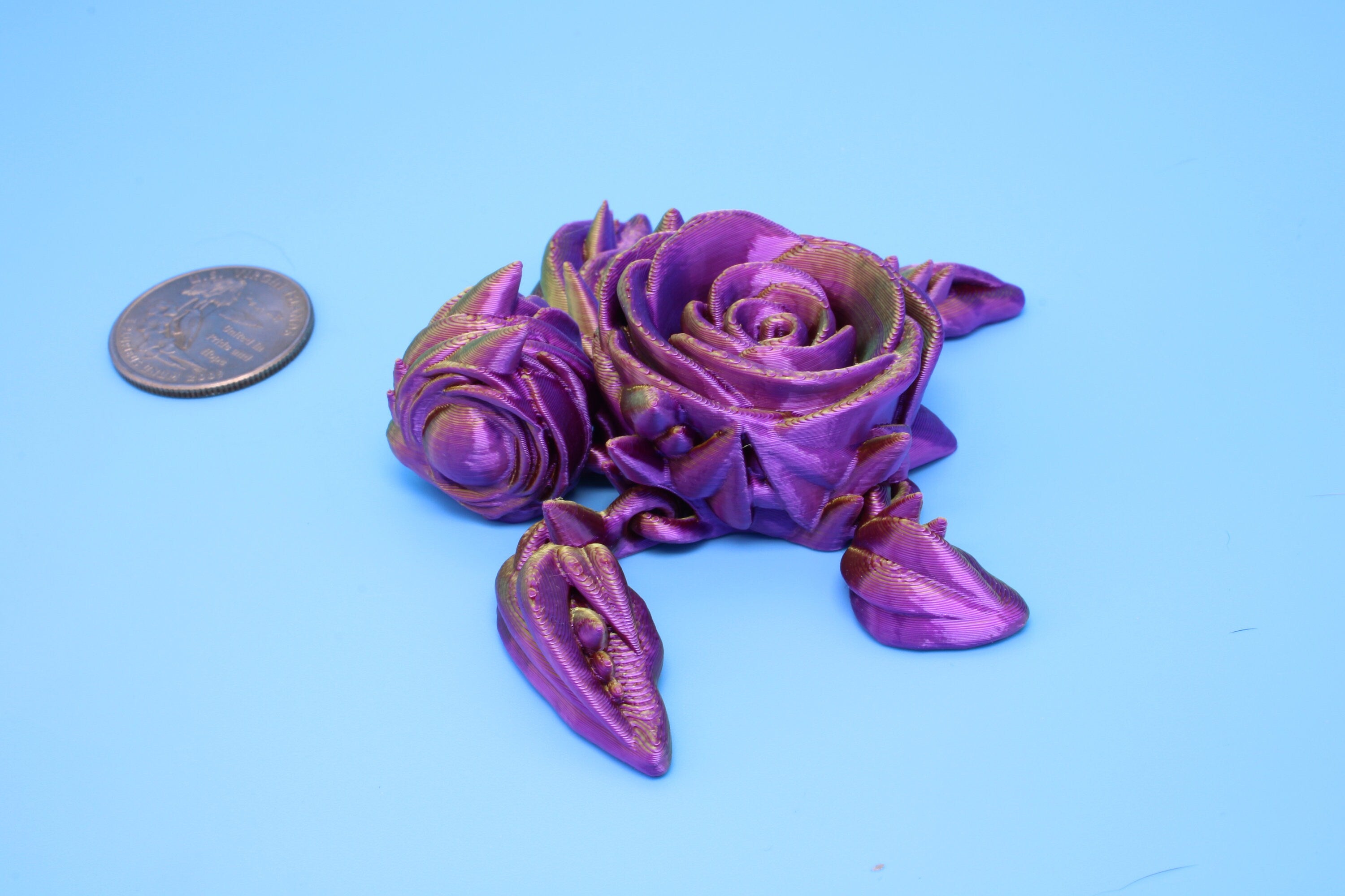 Rose Turtle | Flexi | Fidget | Roseurtle | 3D Printed | 3 in. | Adorable Rose Turtle Buddy.