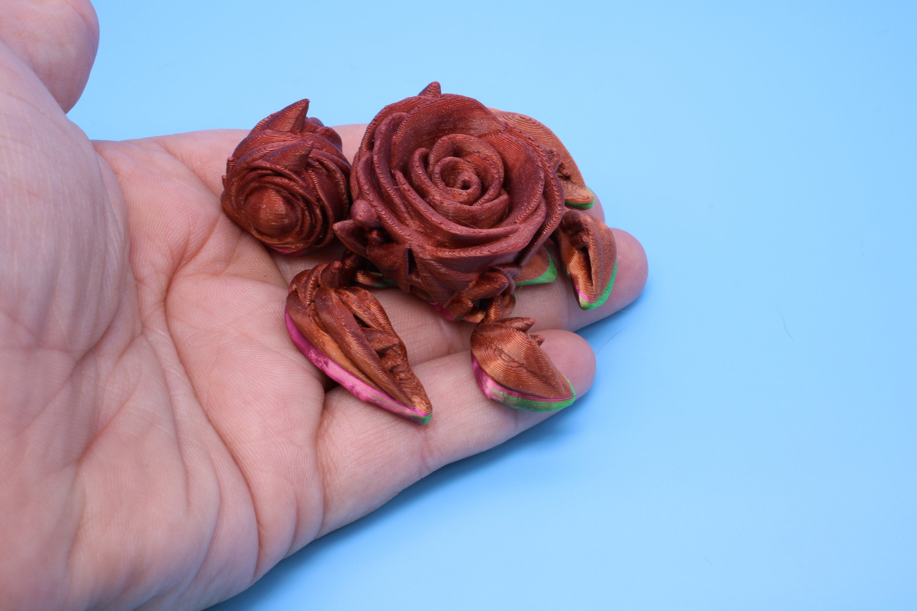 Rose Turtle | Flexi | Fidget | Roseurtle | 3D Printed | 3 in. | Adorable Rose Turtle Buddy.
