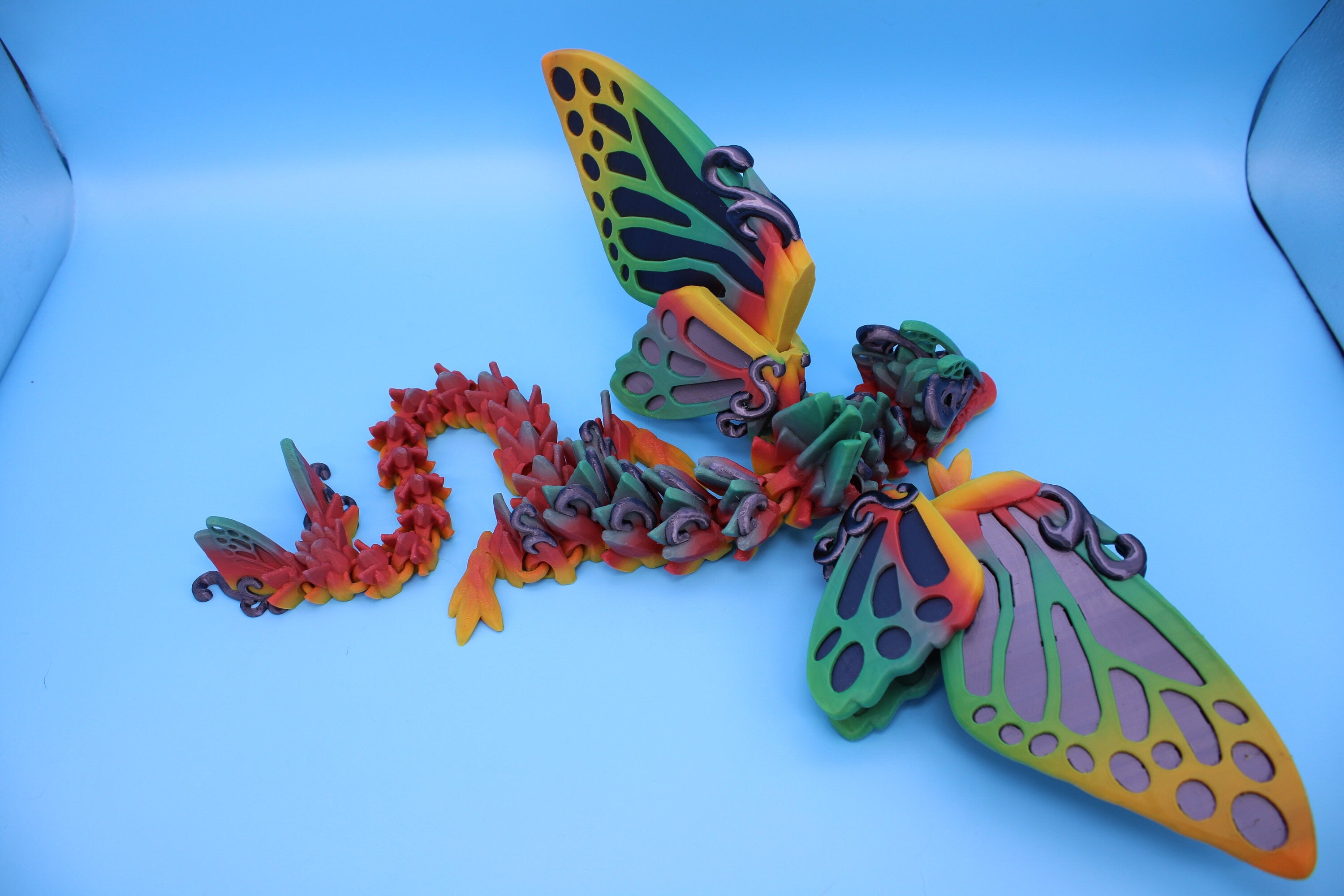 Butterfly Wing Dragon- Black Sparkle | 3D Printed Articulating Dragon 18 in.