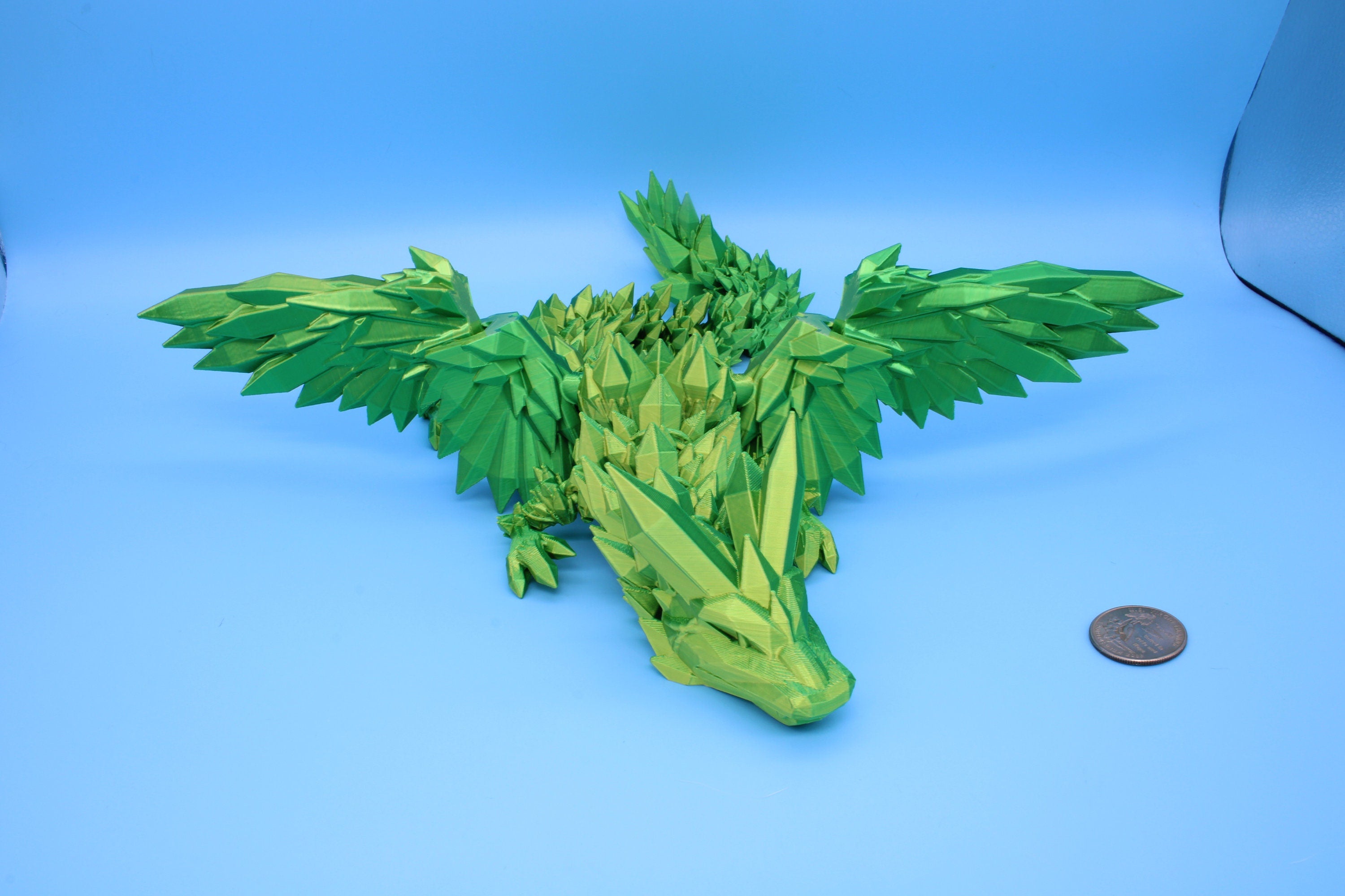 Crystal Wing Dragon | Green / Yellow Shift | 3D printed 18 in