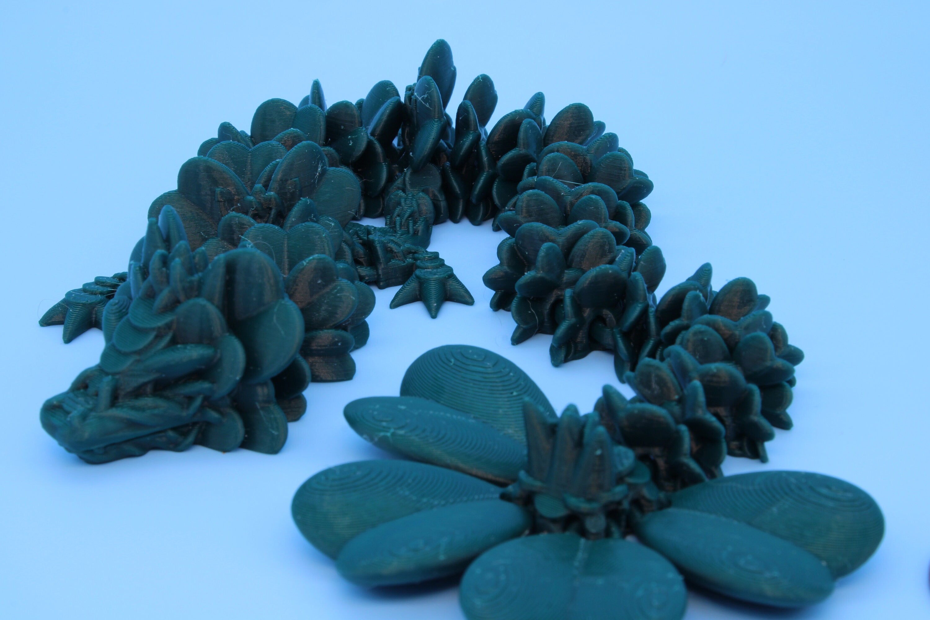 Miniature Clover Dragon |3D printed Articulating Dragon Fidget Toy | Flexi | 11 in. Lucky Dragon