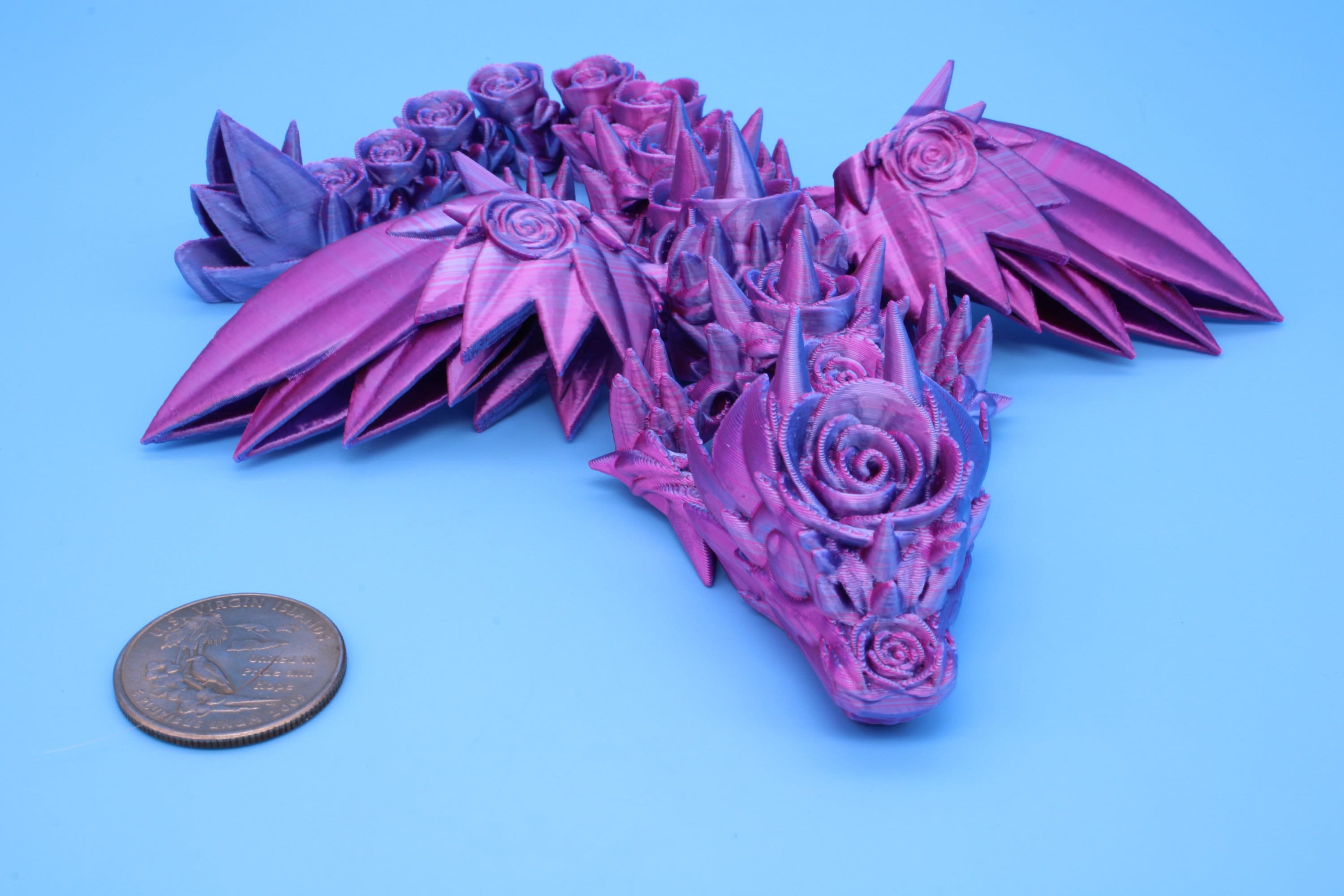 Miniature Baby Rose Wing Dragon, 3D Printed 8.5 in.