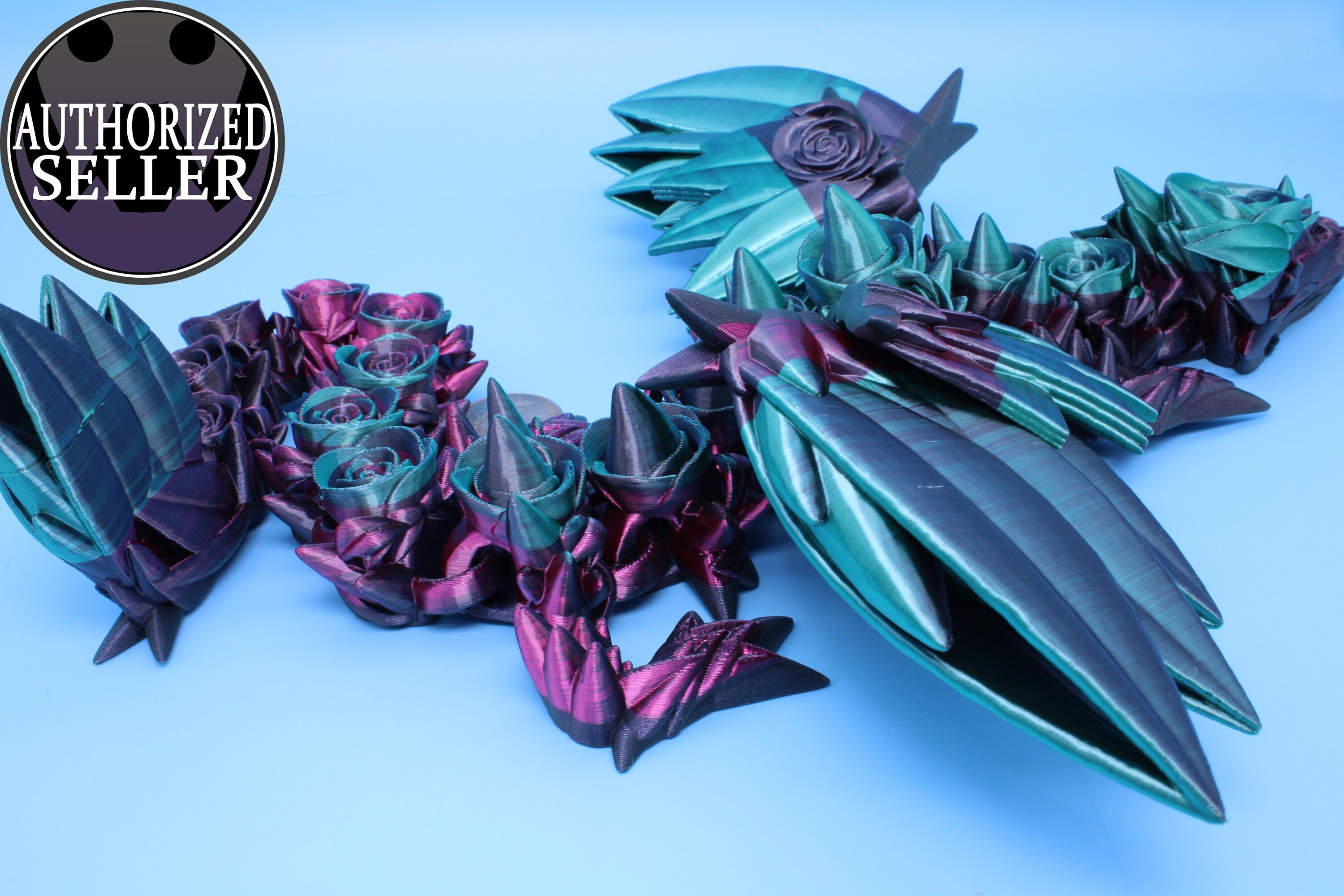 Adult Crystal Wing Dragon- Pink | Miniature | 3D printed | Fidget Toy |  10.5in.