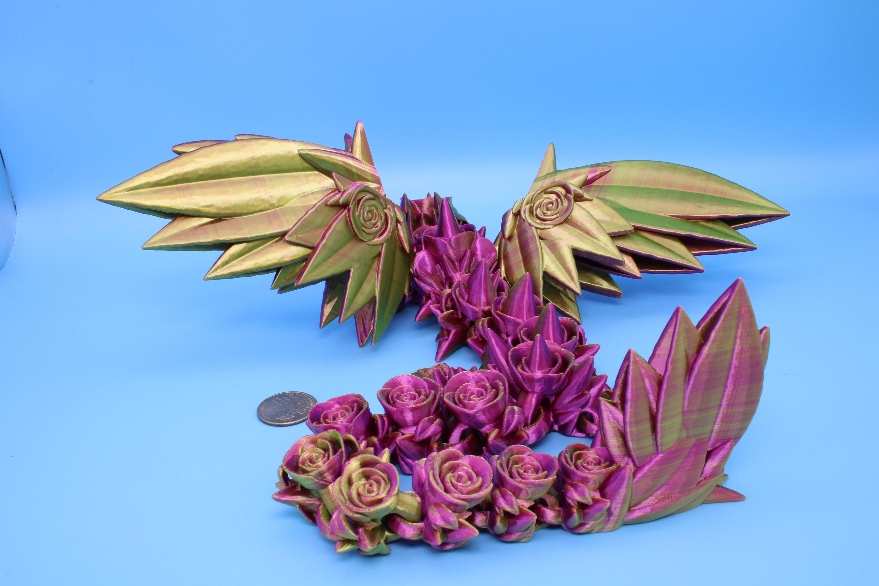 Rose Wing Dragon | Articulating Dragon | 3D Printed Fidget | 19 in. | Made To Order