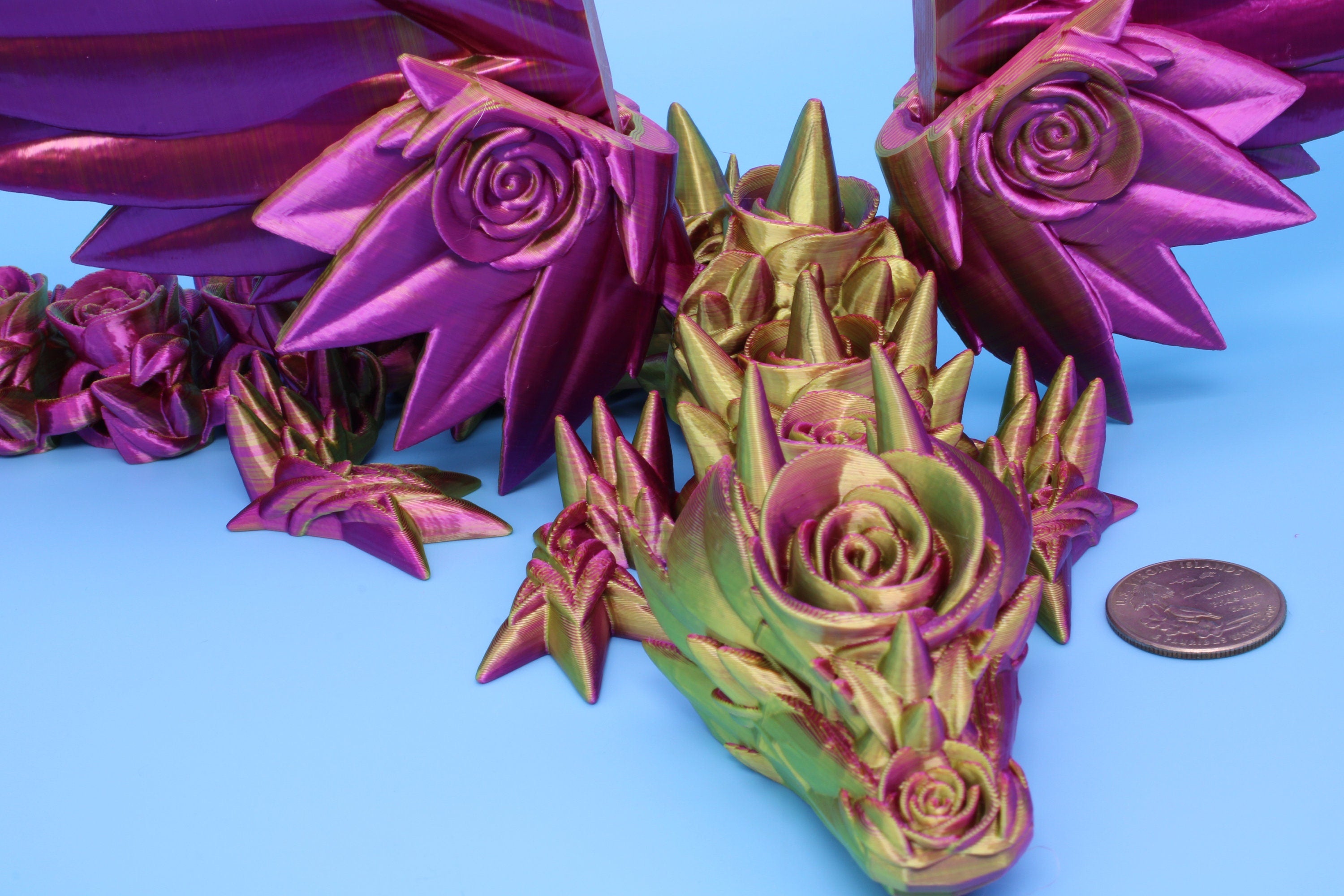 Rose Wing Dragon | Articulating Dragon | 3D Printed Fidget | 19 in. | Made To Order