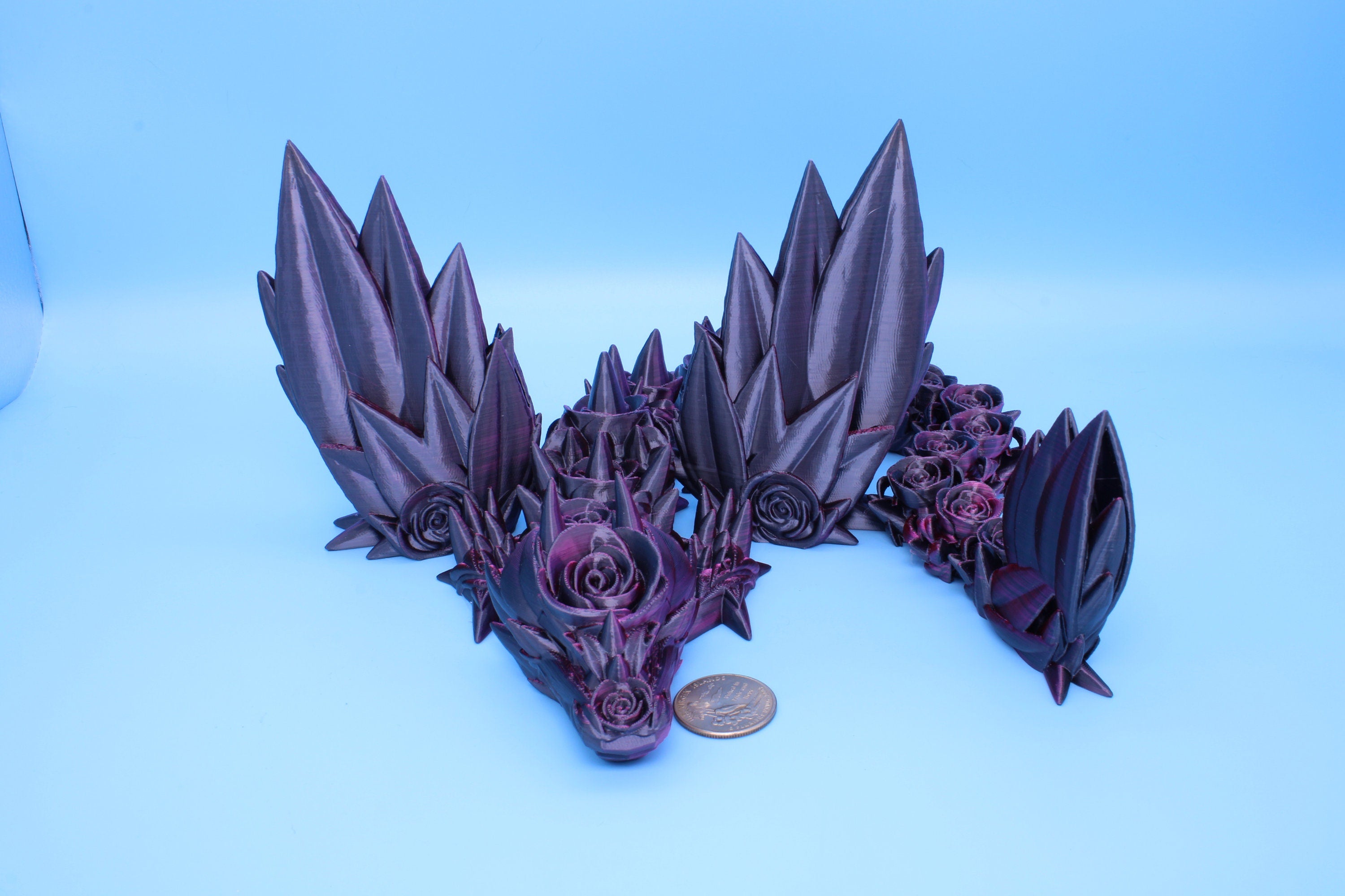 Rose Wing Dragon | Articulating Dragon | 3D Printed Fidget | 19 in. | Made To Order